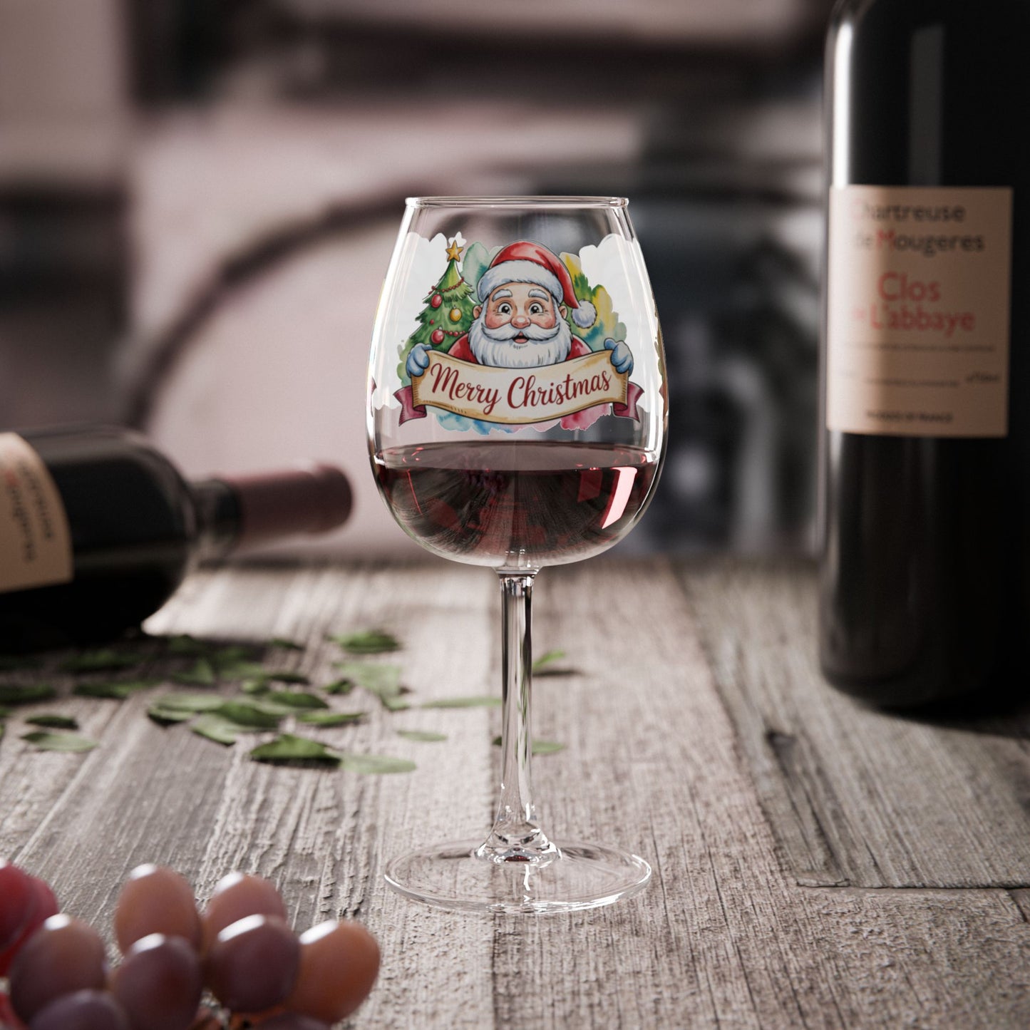 Christmas Santa Wine Glass — 12oz Merry Christmas Holiday Stemmed Glass