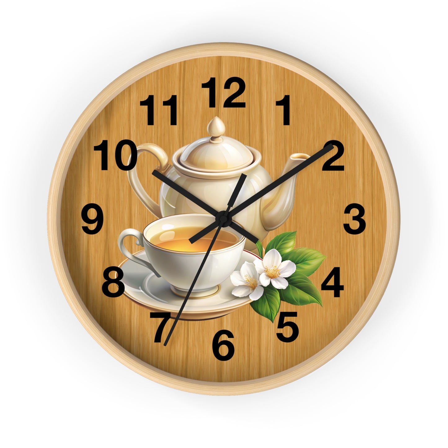 Tea Time Wall Clock, Rustic Kitchen Decor, Gift for Tea Lovers, Home Office Accent, Floral Design