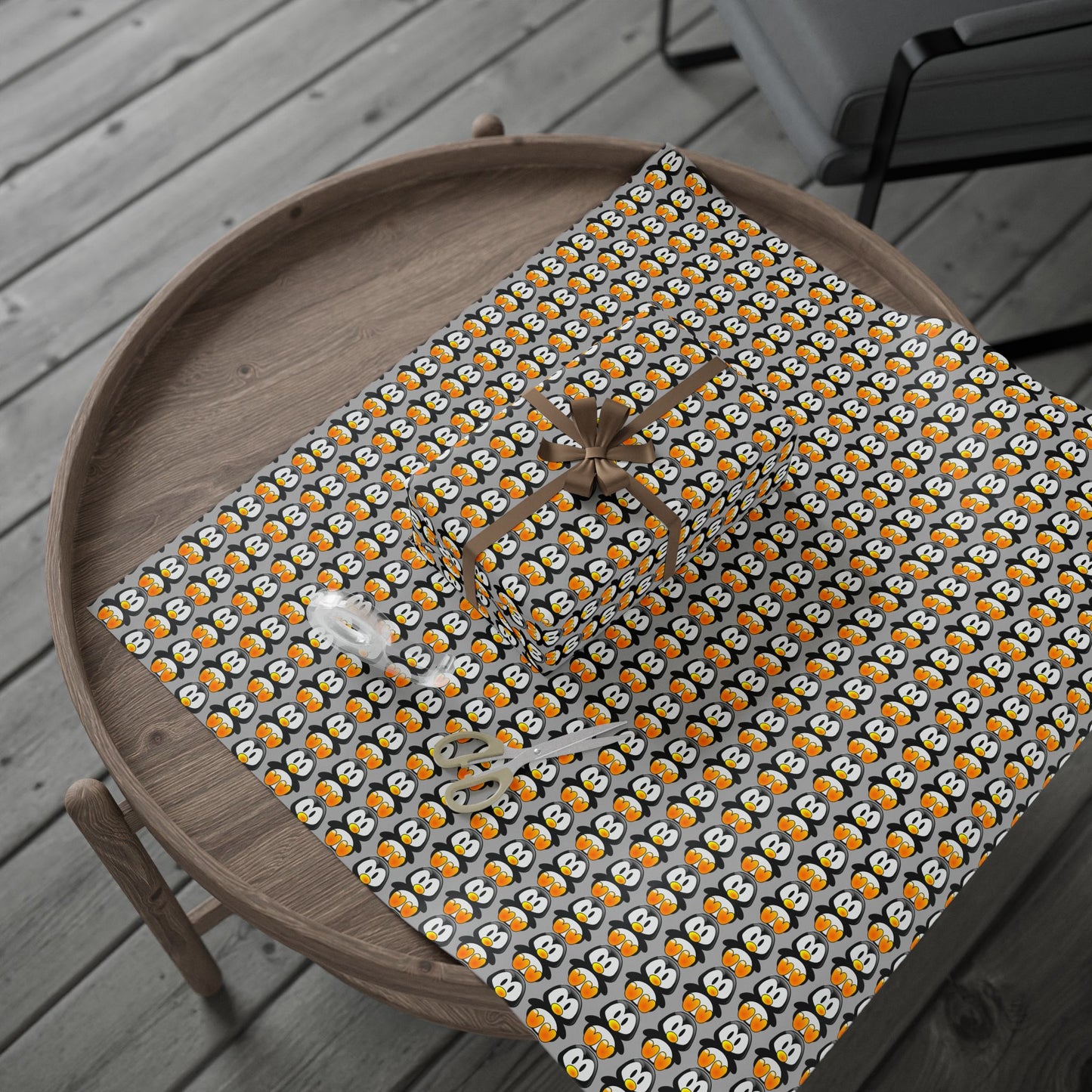 Wrapping Paper — Retro Floral Black & Orange Pattern Roll
