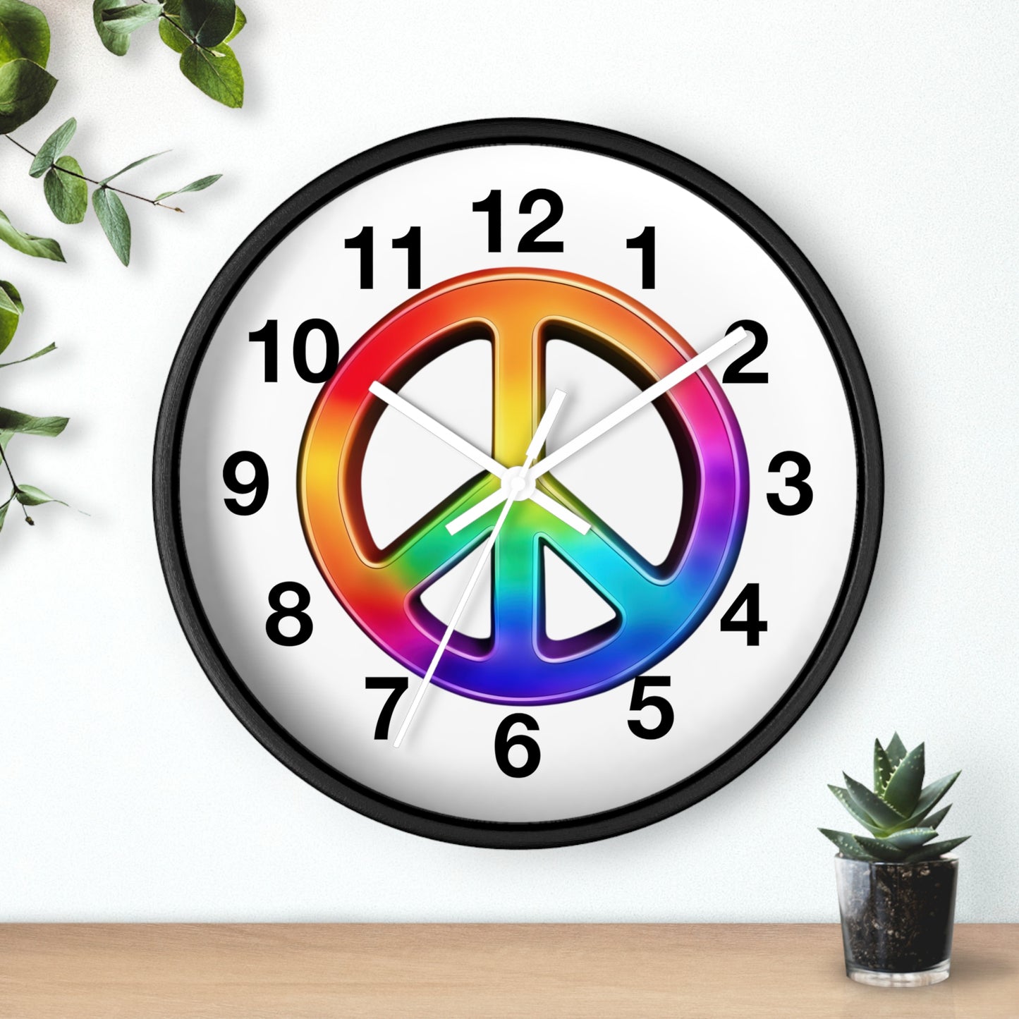Rainbow Peace Sign Wall Clock | Retro Hippie Decor