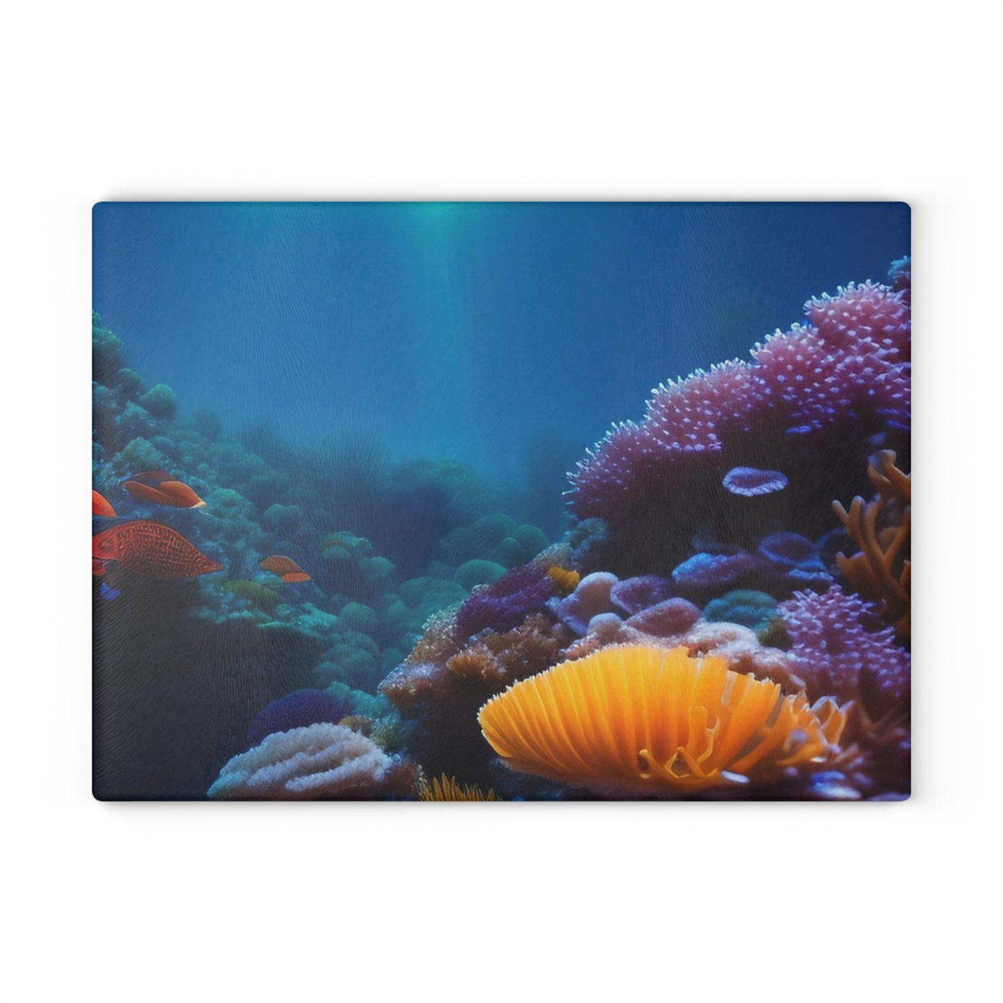Ocean Coral Glass Cutting Board — Underwater Reef Kitchen Board