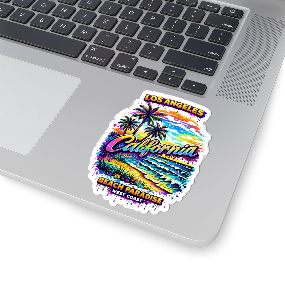 California Beach Paradise Kiss-Cut Sticker — Los Angeles Palm Tree Surf Vibes