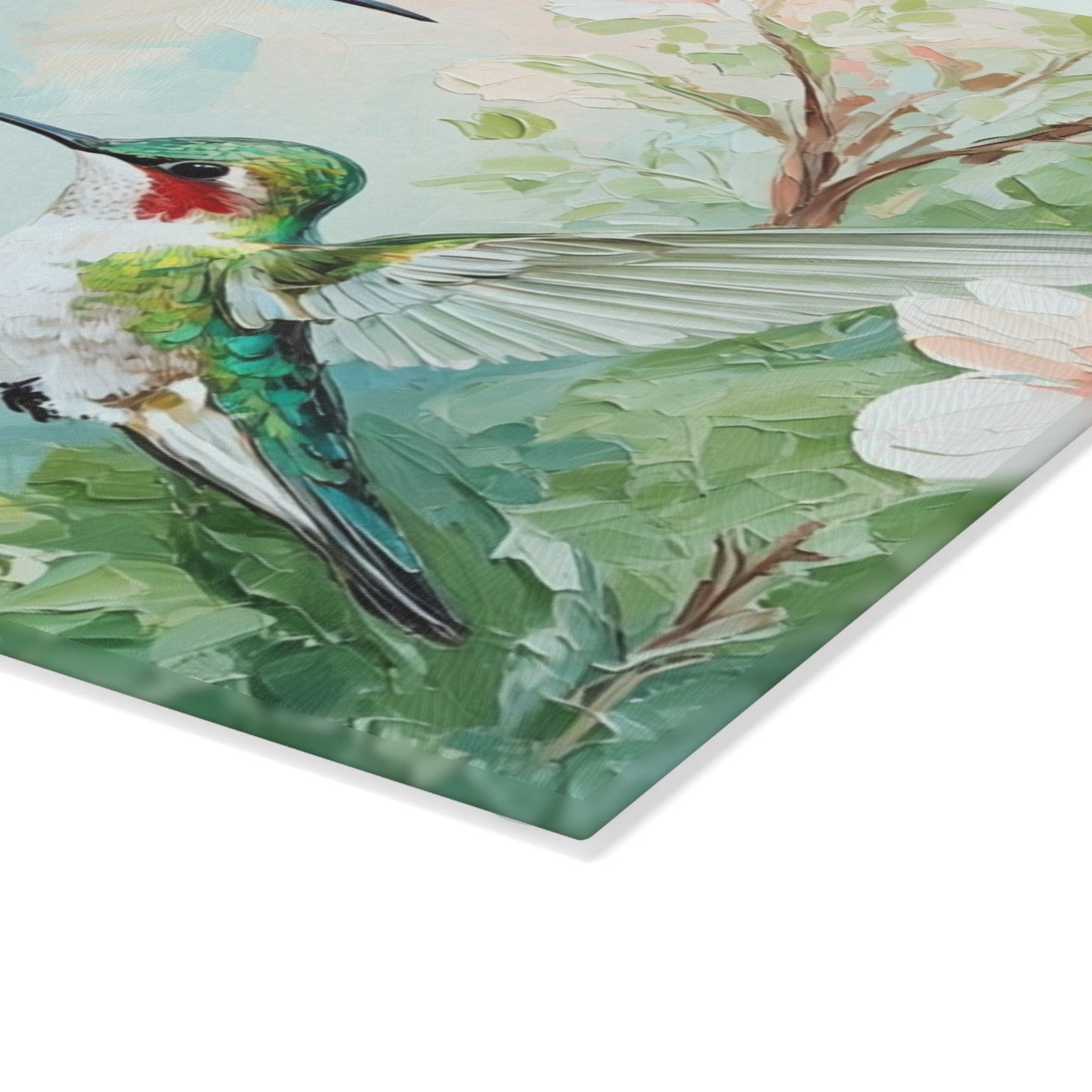 Hummingbird Glass Cutting Board – Floral Kitchen Art Serving Board