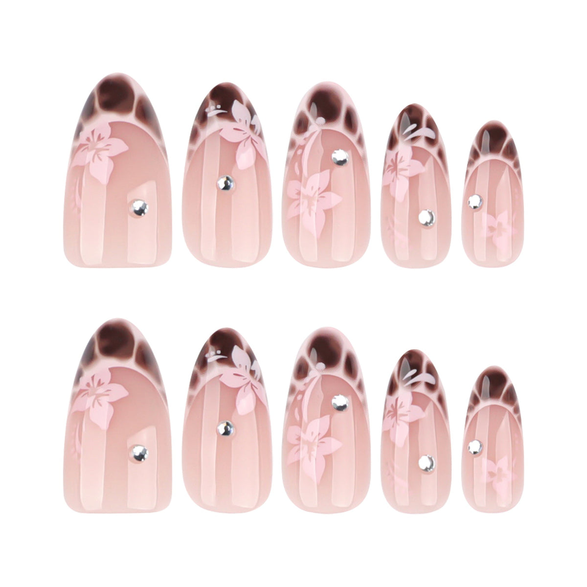 365nails: "Leopard Hibiscus Almond" – Floral & Rhinestone Accent Press-on Nails – Image 5
