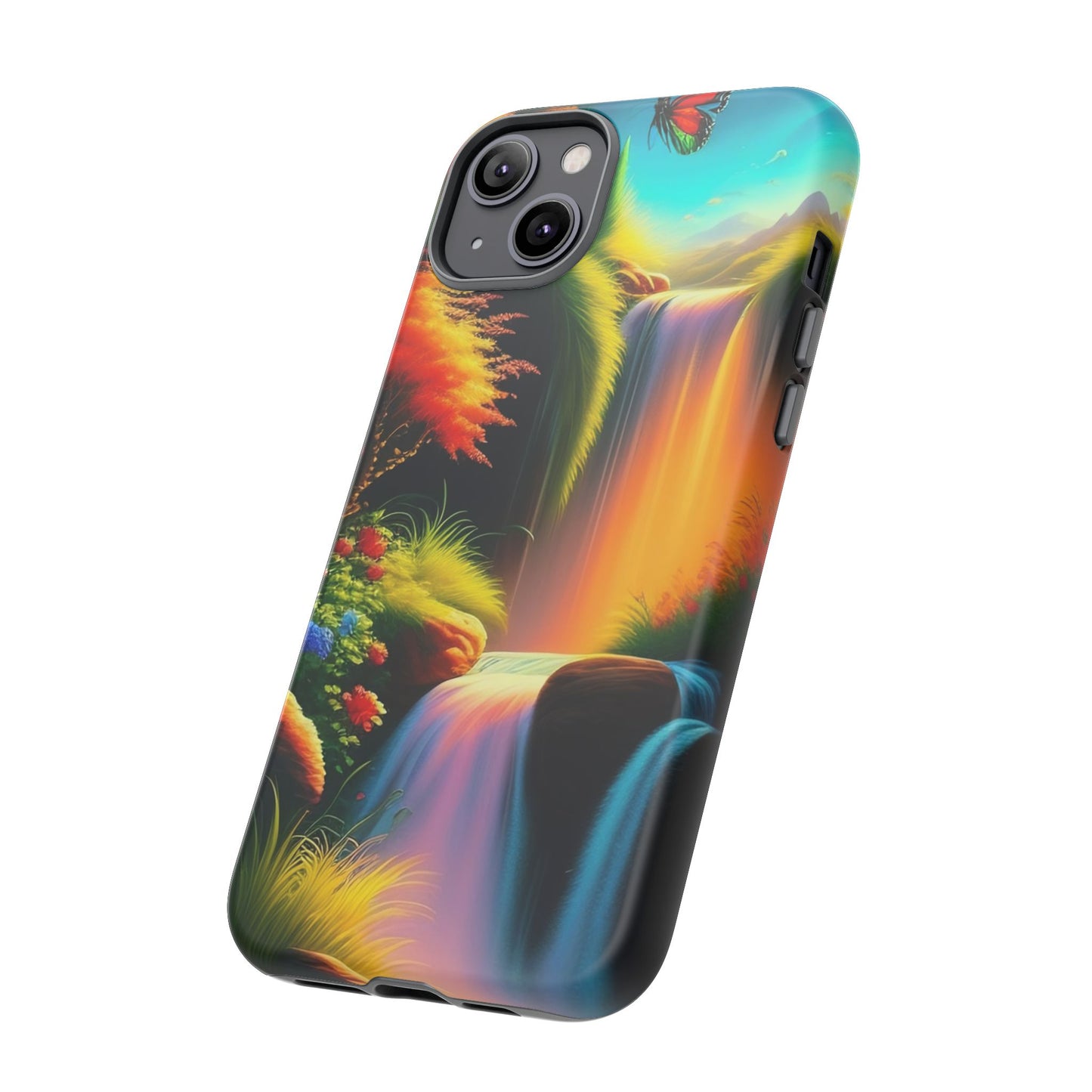Phone Case - Vibrant Waterfall Landscape with Butterfly | Colorful Nature Protective Case