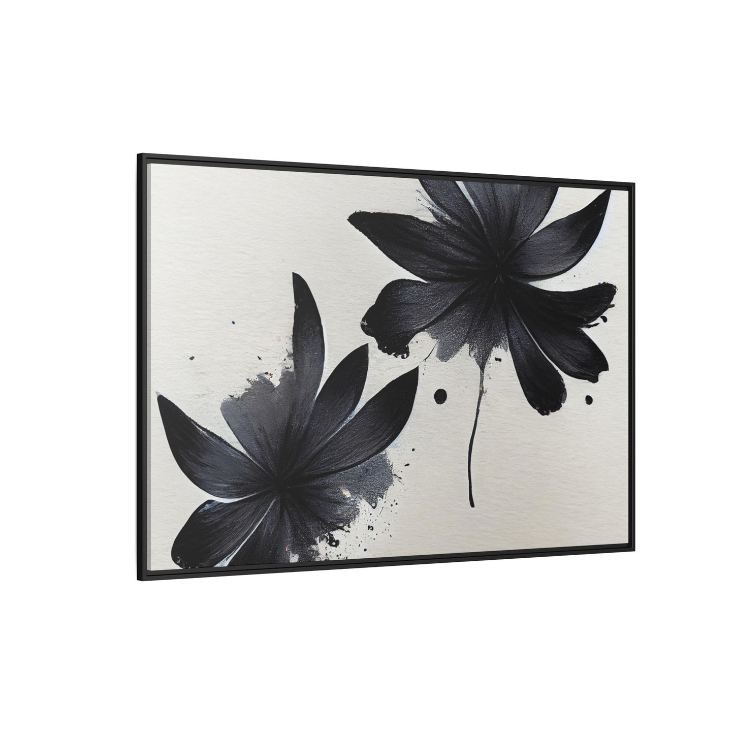 Framed Black Floral Matte Canvas Wall Art — Monochrome Botanical Print