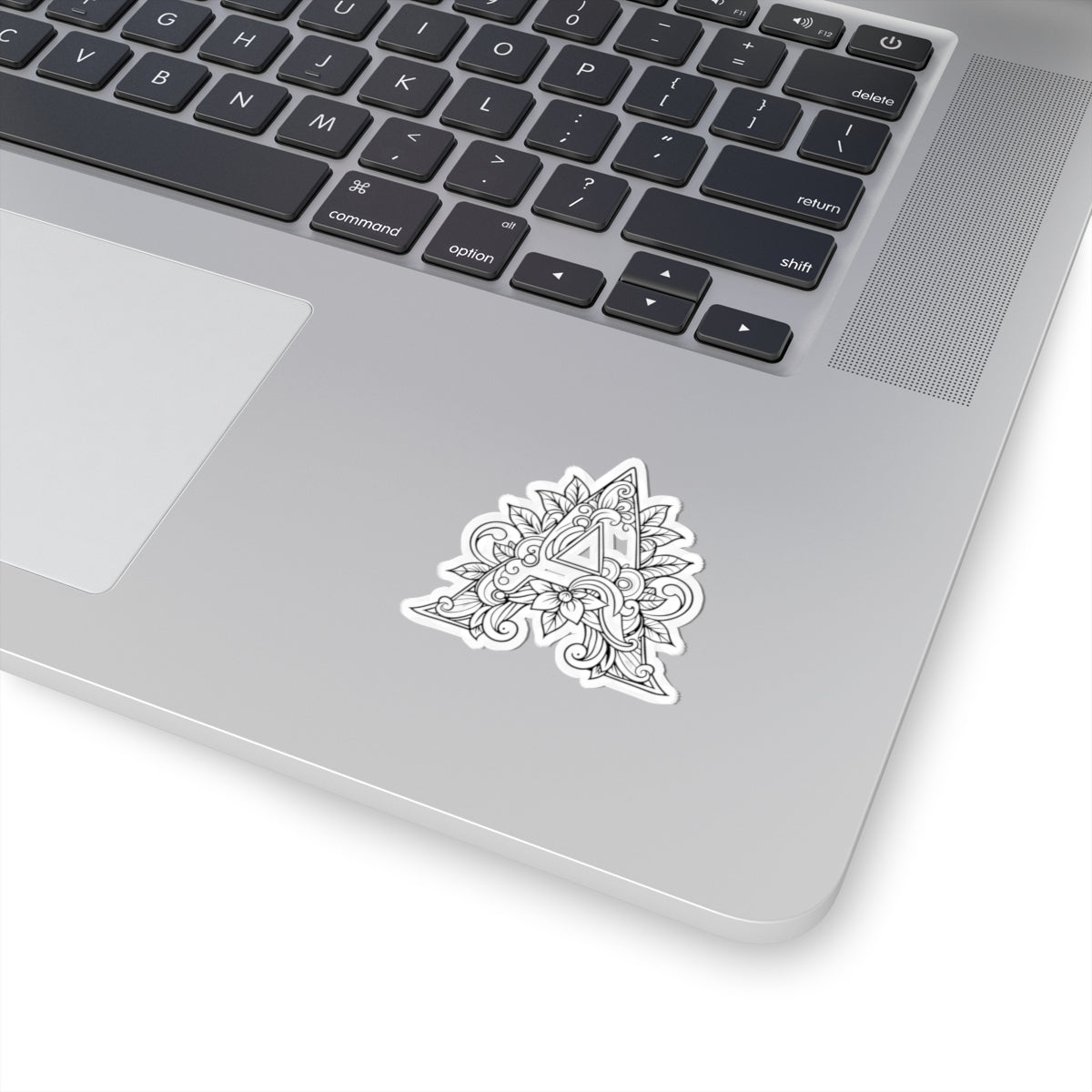Floral Mandala Letter A Kiss-Cut Sticker — Decorative Monogram Laptop Decal