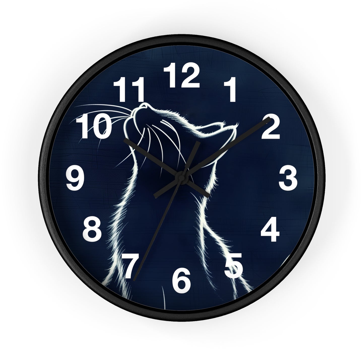 Moonlit Cat Wall Clock | Night Sky Silhouette, Minimal Numerals