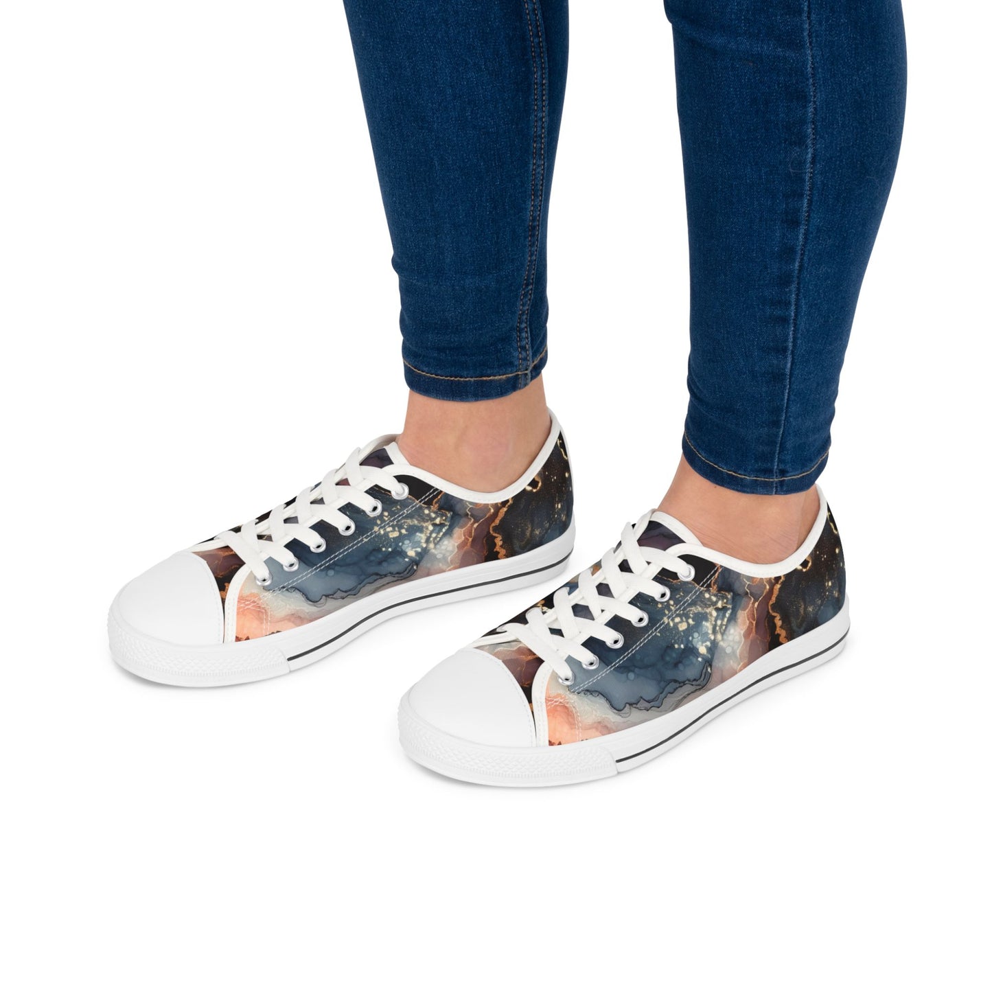Abstract Marble-Print Low Top Sneakers — Women's Artistic Casual Shoes