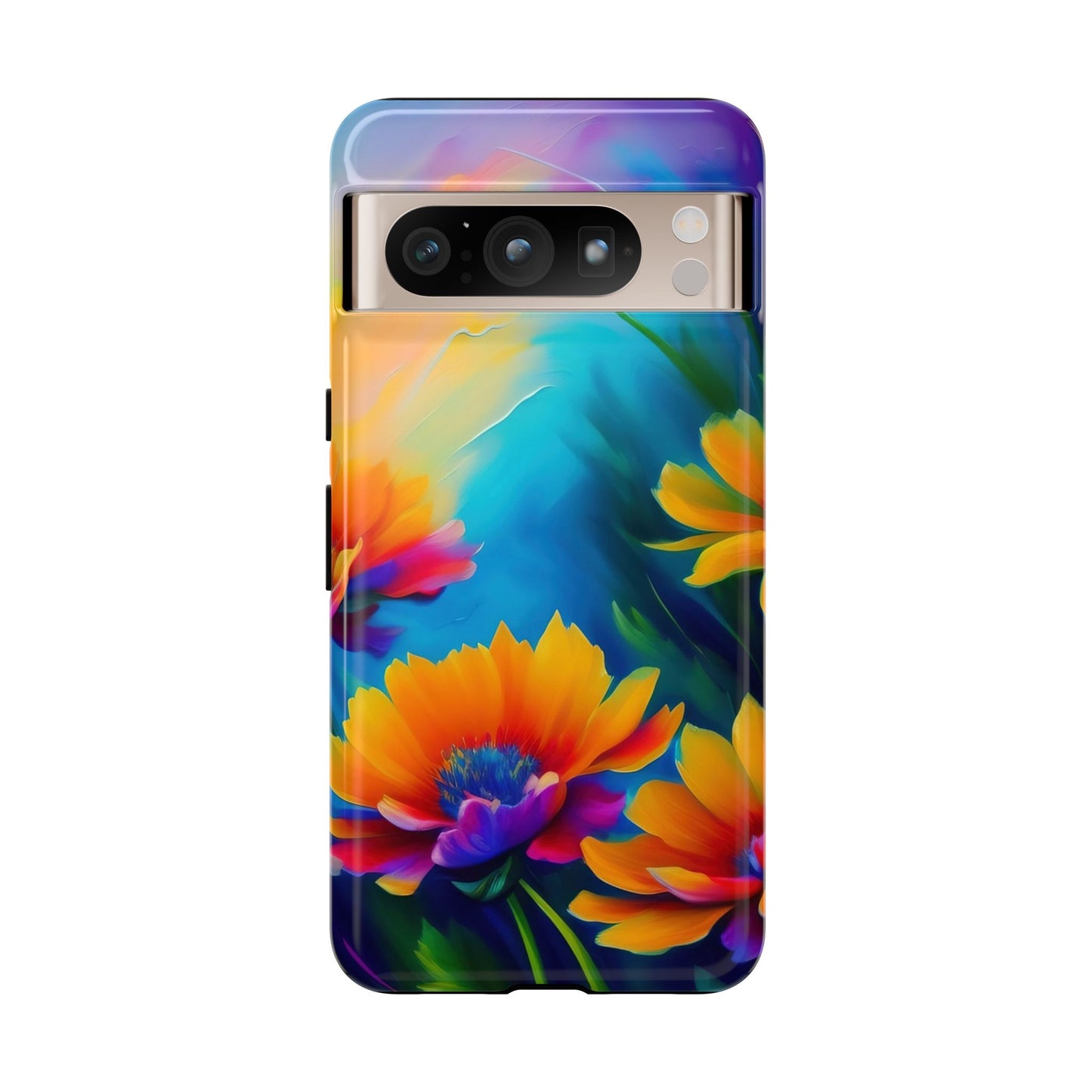 Floral Sunset Tough Phone Case — Vibrant Watercolor Flowers Protective Cover
