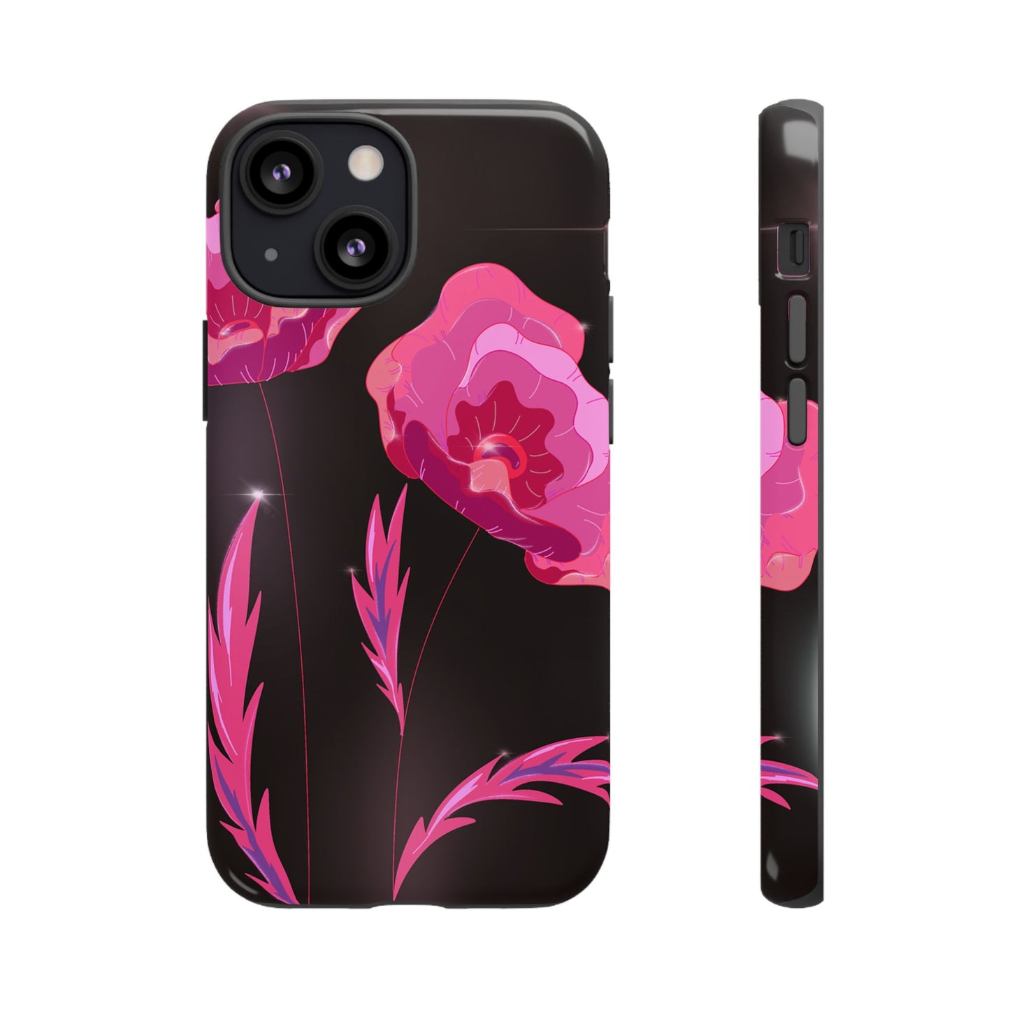 Floral iPhone Case | Tough Cases with Pink Poppy Design, Elegant Flower Phone Cover, Gift for Her, Spring Accessories, Chic Tech