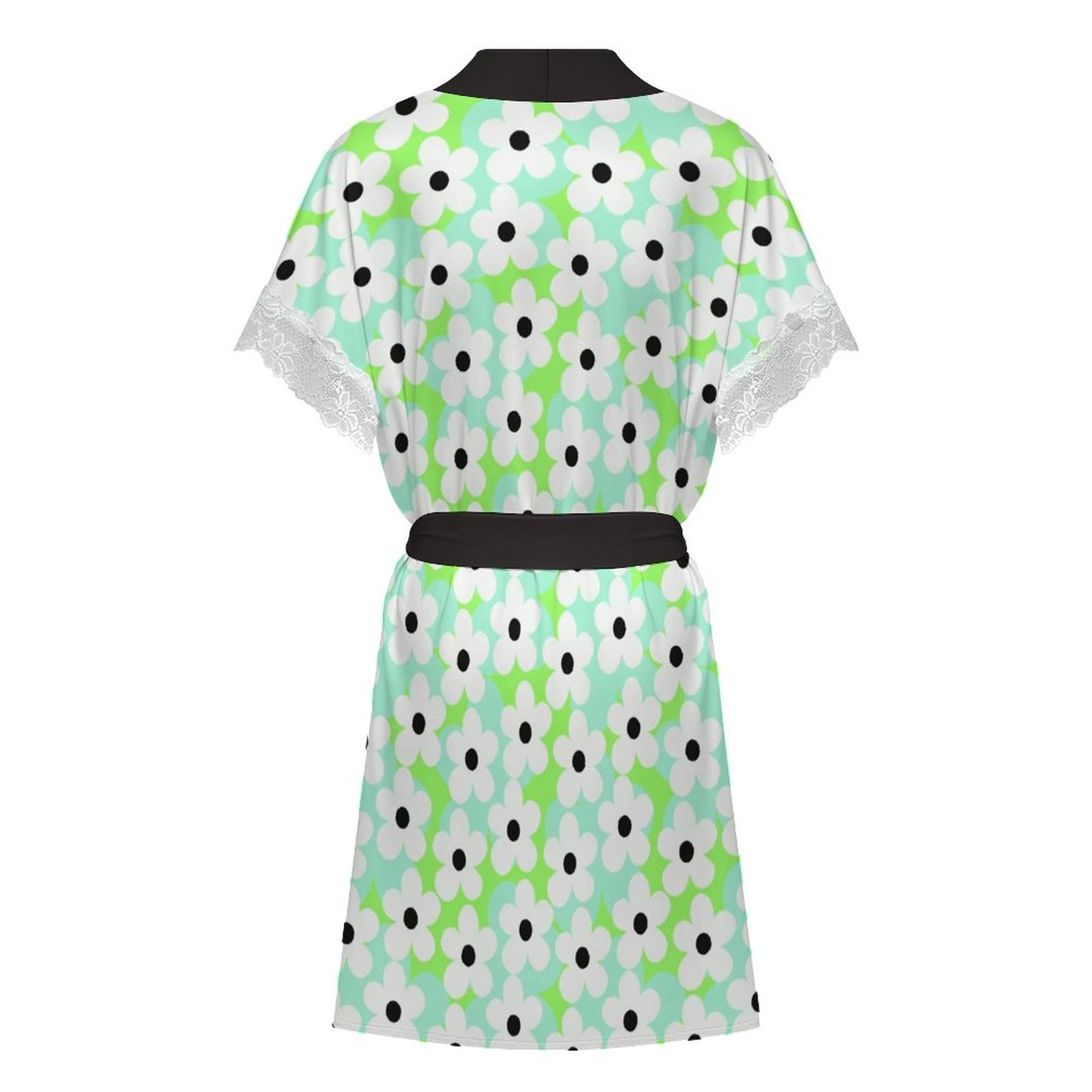 Lace Trimmed Short-Sleeve Nightgown Robe