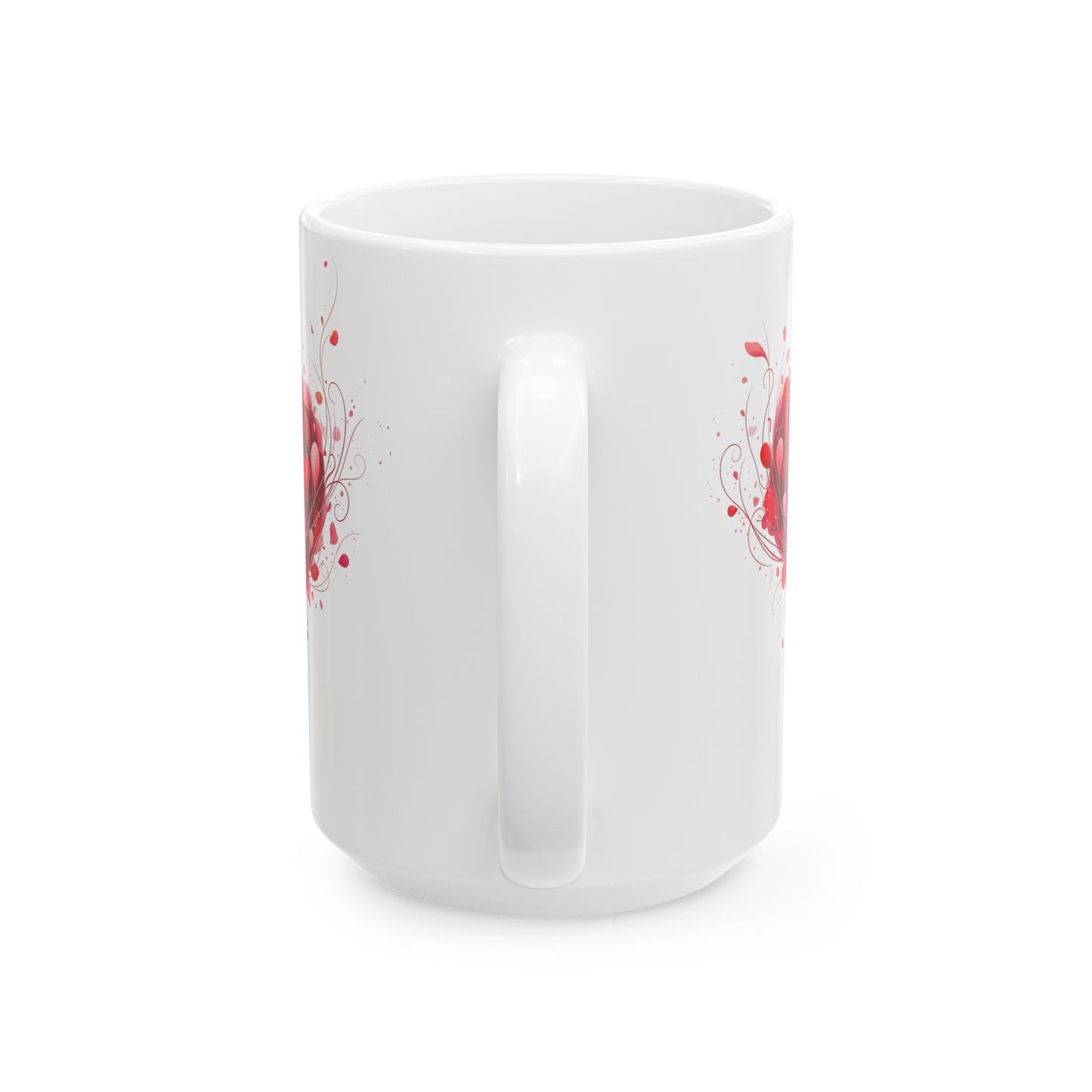 Heart Blossom Ceramic Mug — Red Floral Heart Coffee Cup (11oz, 15oz)