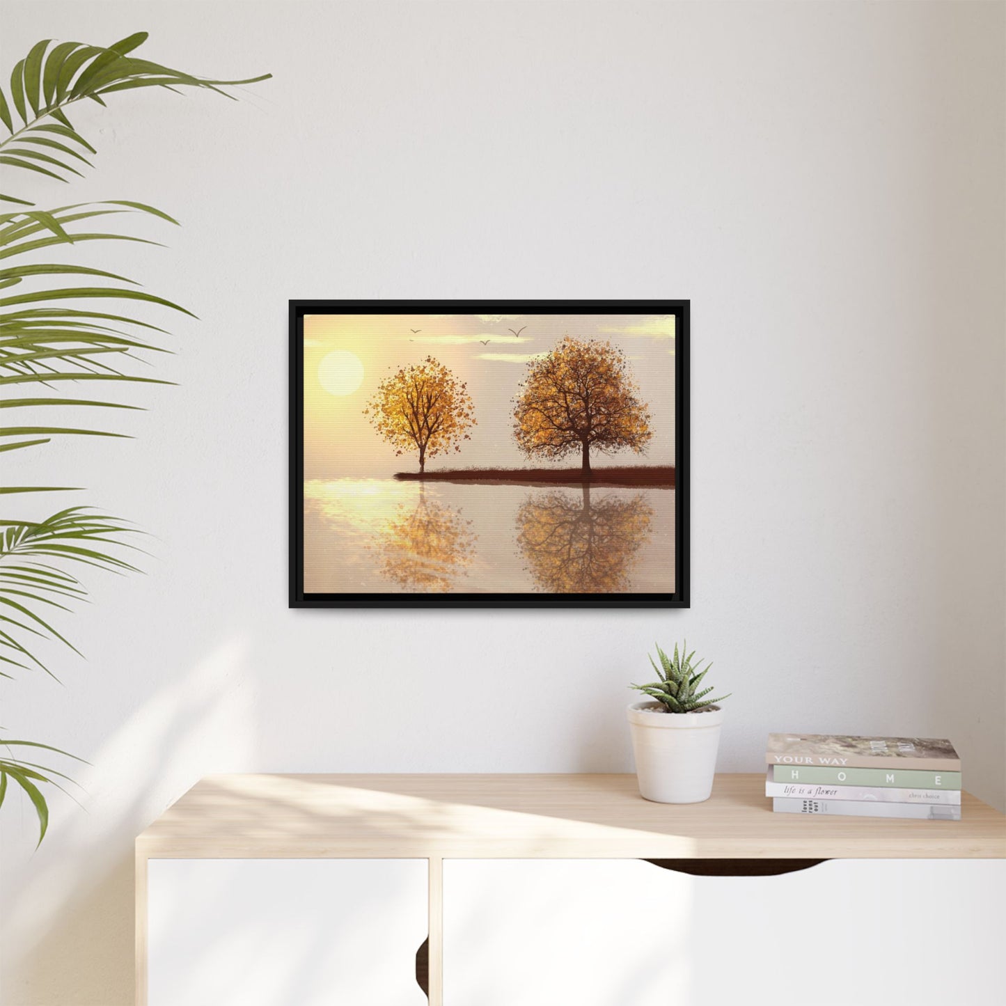 Framed Matte Canvas Wall Art — Golden Autumn Trees Reflection