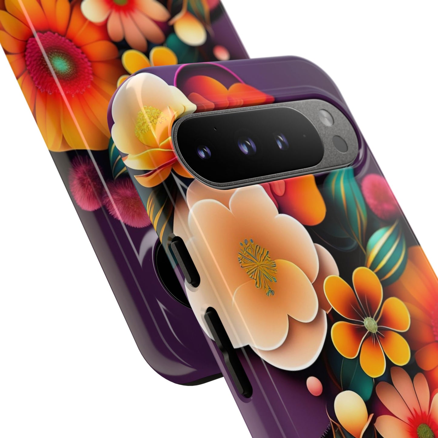 Floral Burst Tough Phone Case — Colorful Retro Flowers Protective Cover