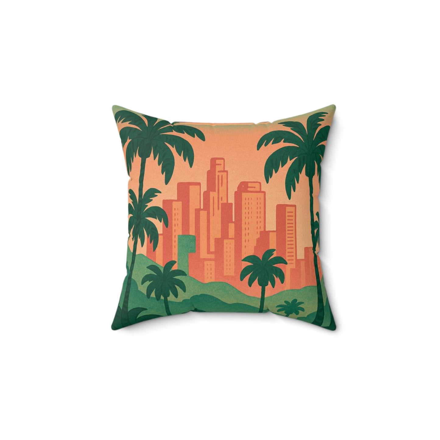 Retro Miami Skyline Pillow — Tropical Palm City Decorative Throw Pillow