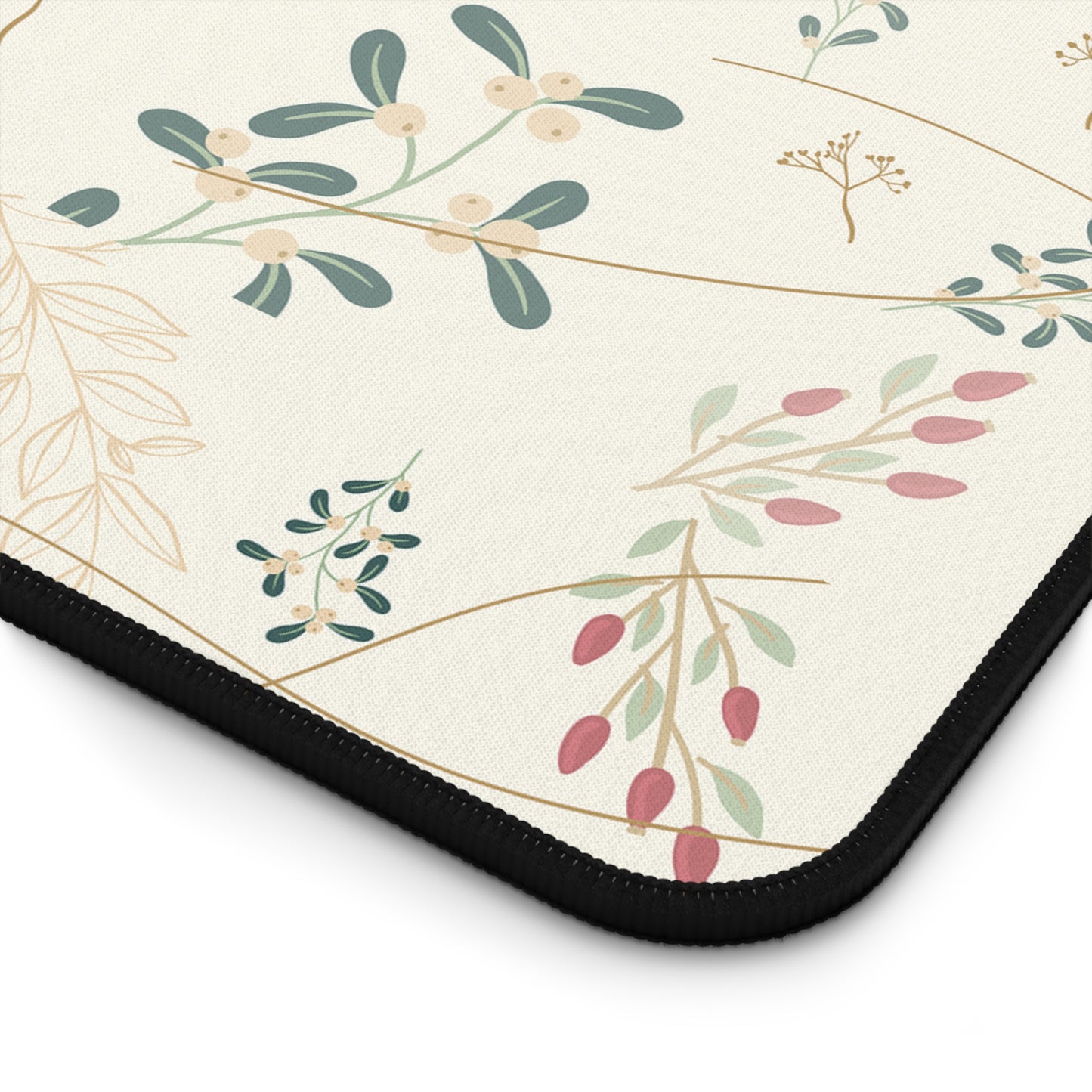 Floral Vine Desk Mat — Cream Botanical Mouse Pad for Home Office