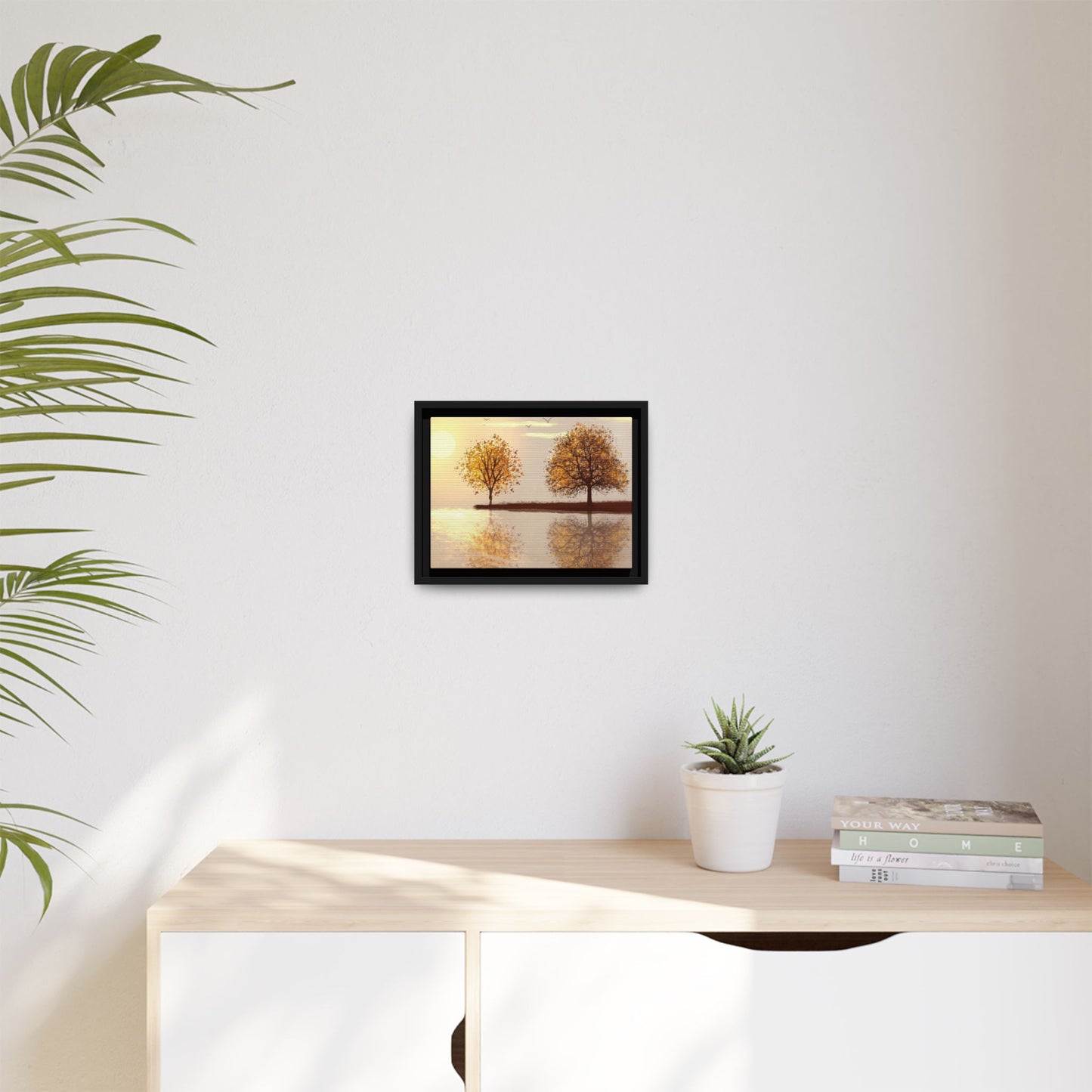 Framed Matte Canvas Wall Art — Golden Autumn Trees Reflection