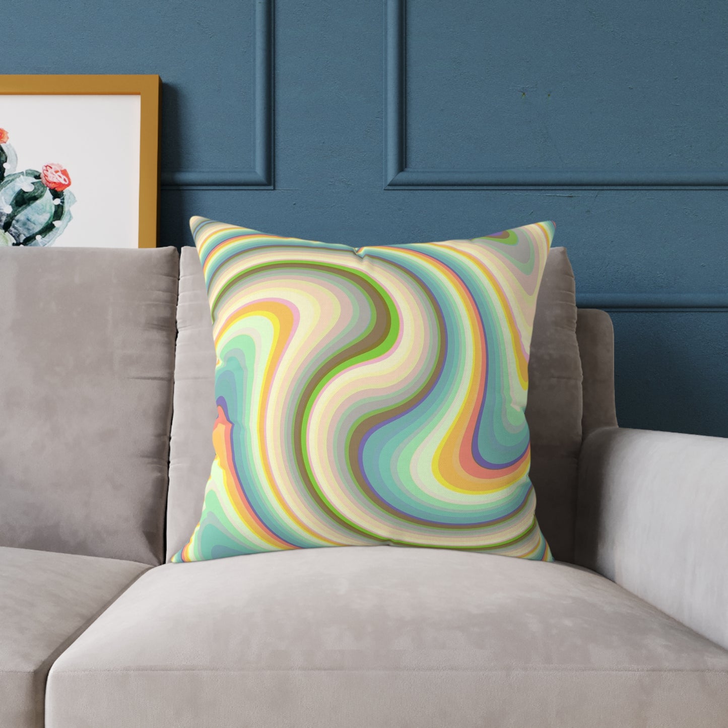 Swirl Retro Throw Pillow — Psychedelic Pastel Wave Decorative Cushion