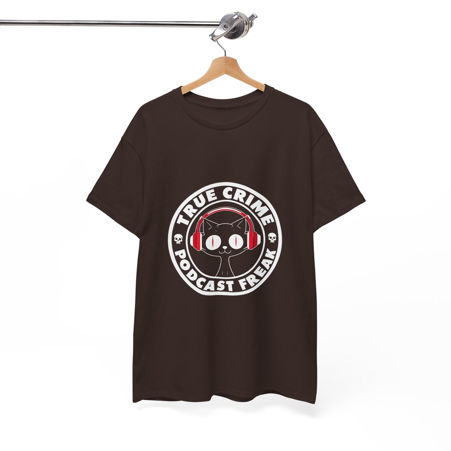 True Crime Podcast Tee — Cat with Headphones Logo