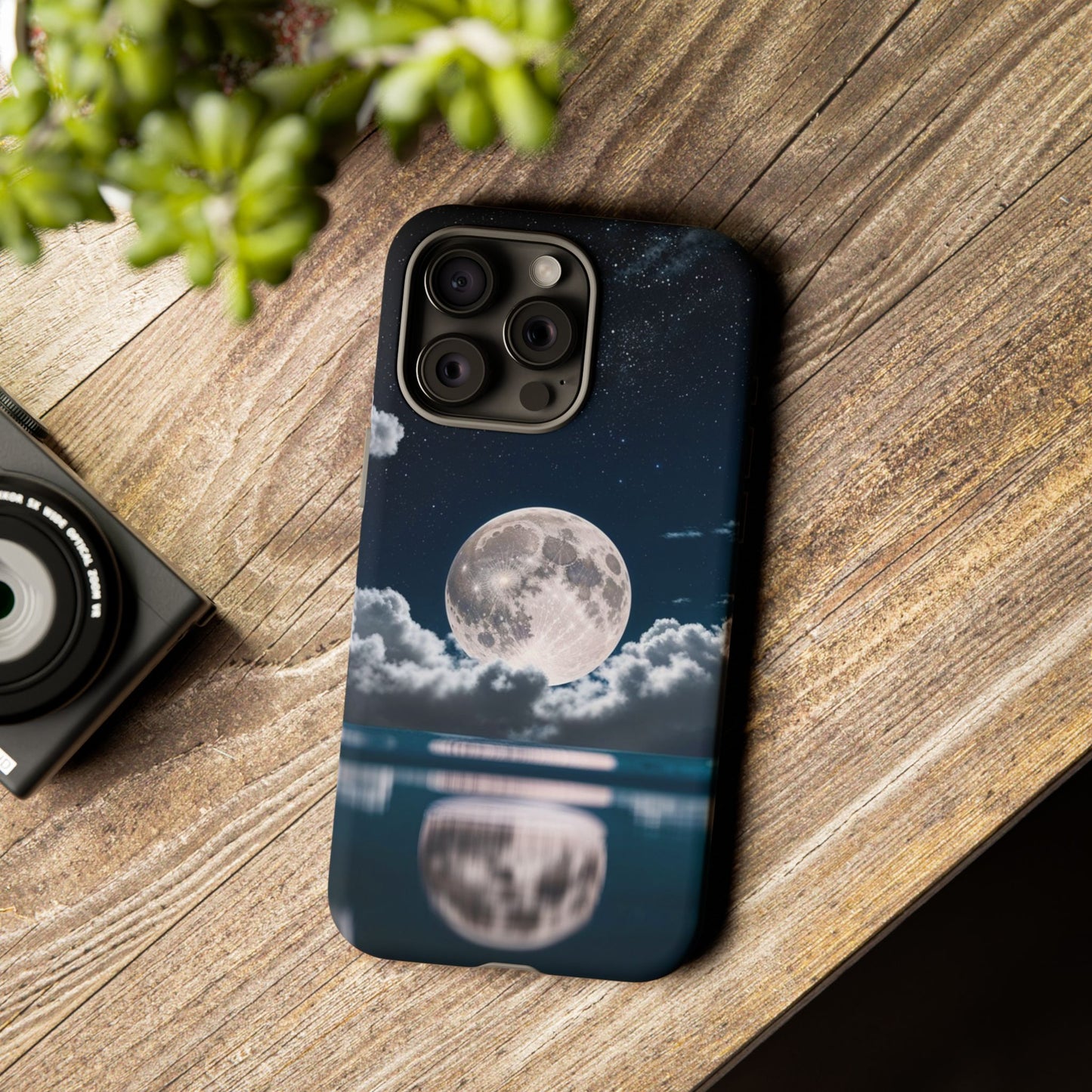 Moonlit Reflection Phone Case — Night Sky Moon & Clouds Tough Case