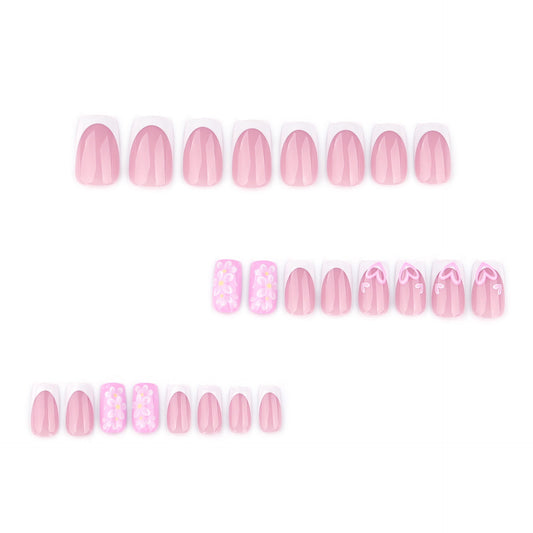 Spring and summer new products, flower love wearing nail French white manicure, medium and short square nail fake – Image 2