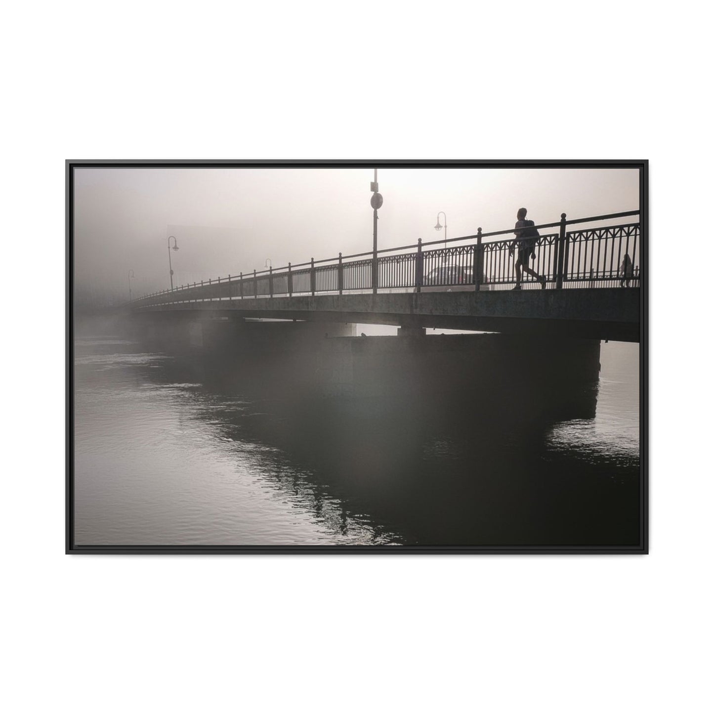 Framed Matte Canvas - Foggy Bridge Black & White Photography