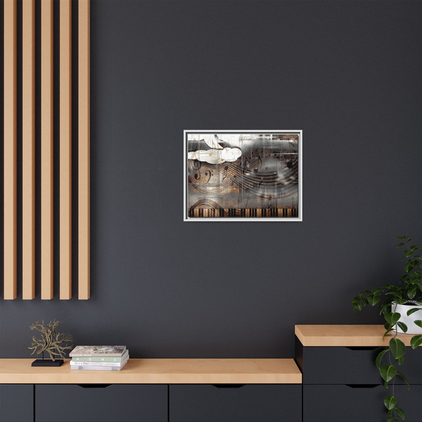 Framed Music Notes Canvas Print — Abstract Vintage Piano & Sheet Music Wall Art