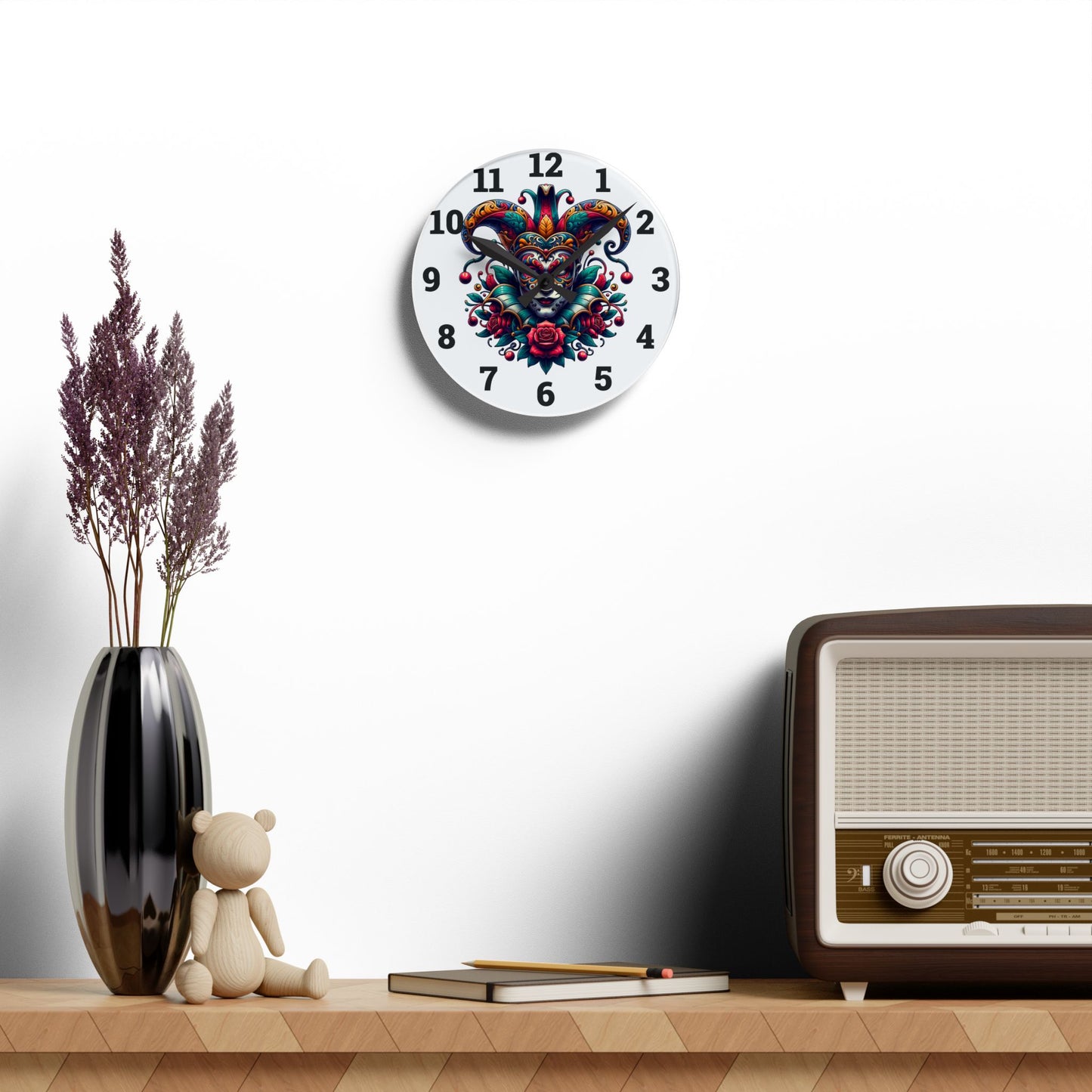 Vibrant Acrylic Wall Clock with Jester Design - Colorful Home