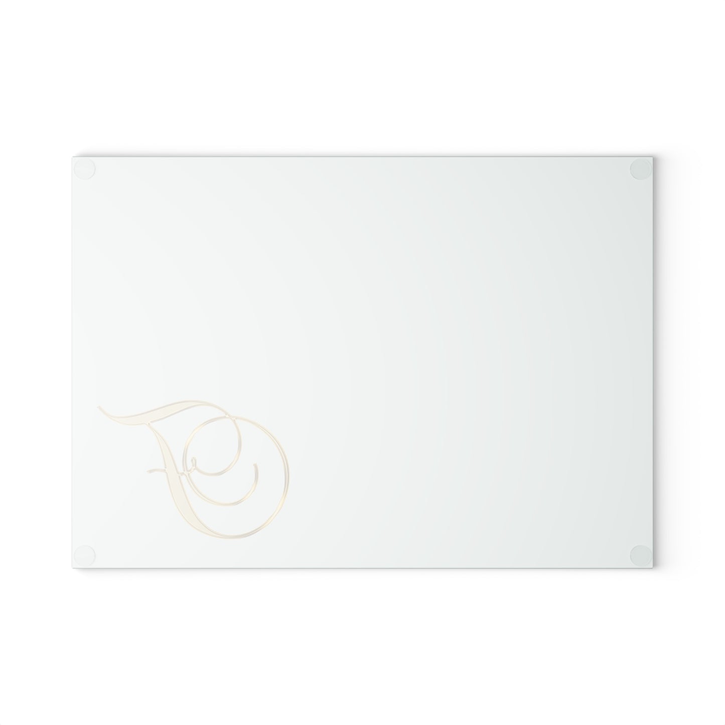 Monogram Glass Cutting Board — Elegant Gold Script "F" on Mint