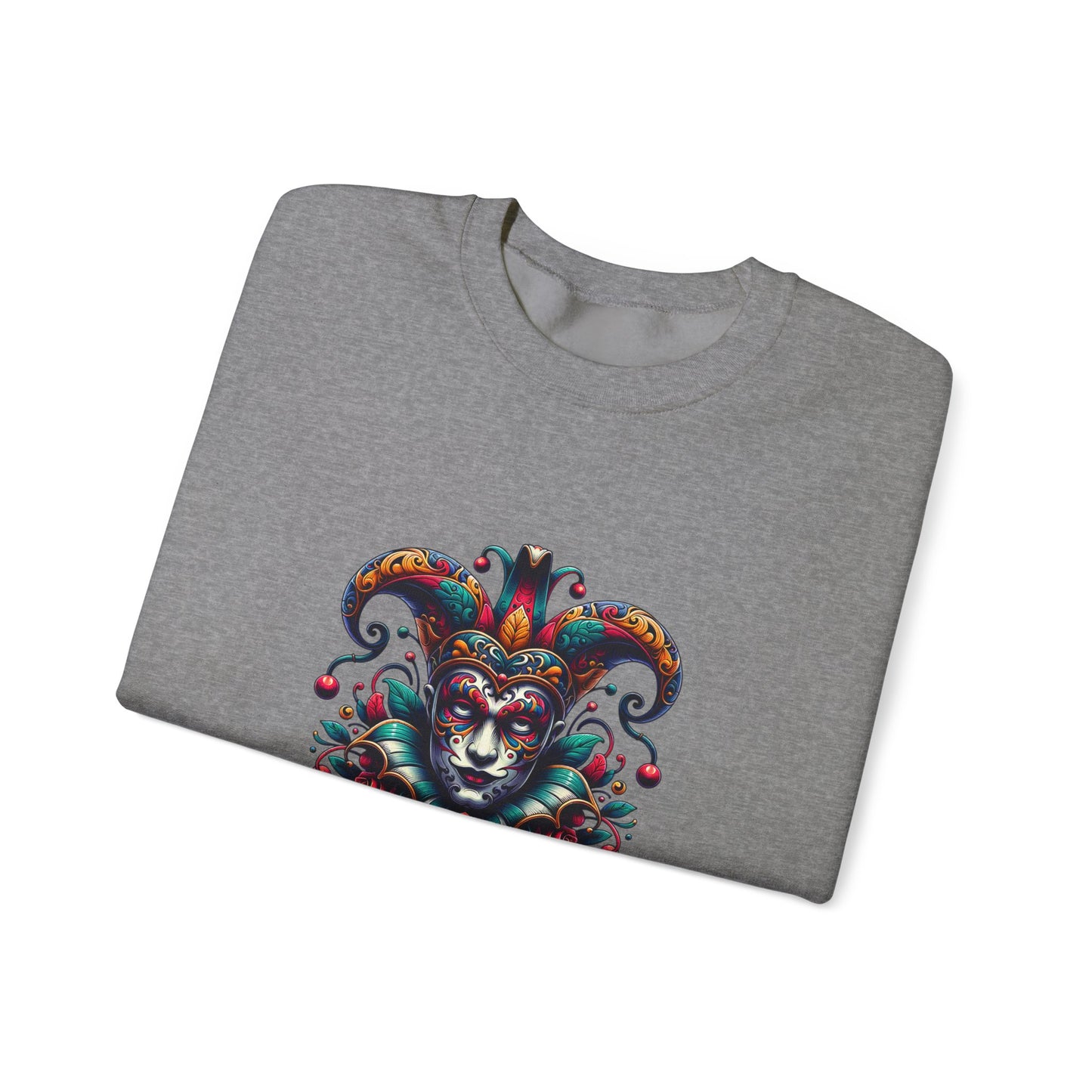 Colorful Jester Sweatshirt, Unisex Heavy Blend Crewneck, Unique Art Apparel, Trendy Fashion, Cozy Gift for Adults
