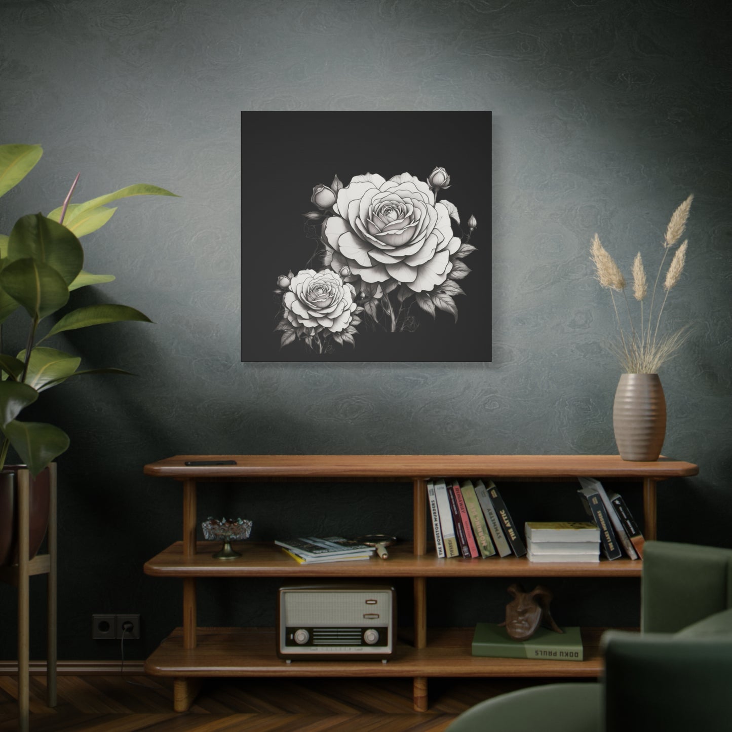 Monochrome Rose Canvas Print — Black & White Floral Wall Art