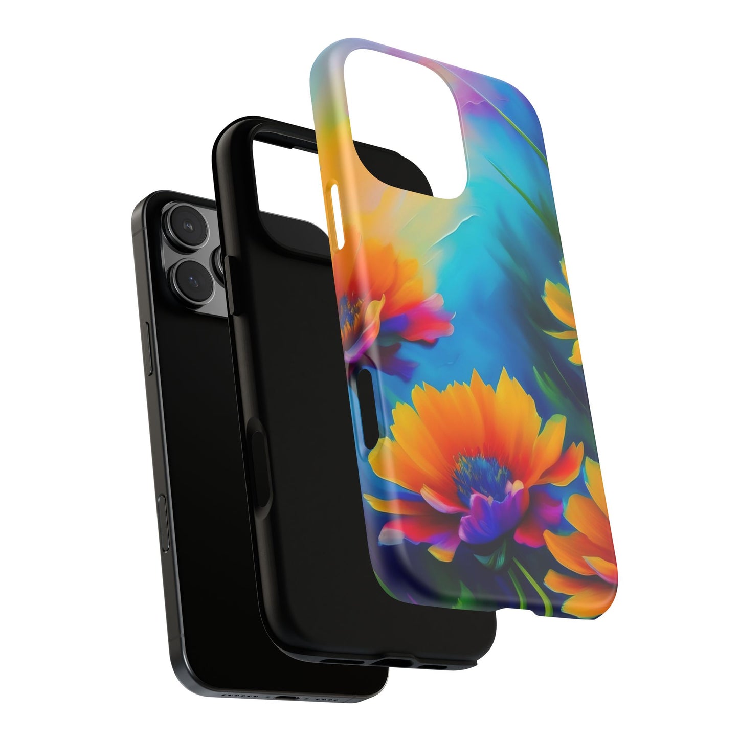 Floral Burst Tough Phone Case — Vibrant Watercolor Flowers Protective Cover