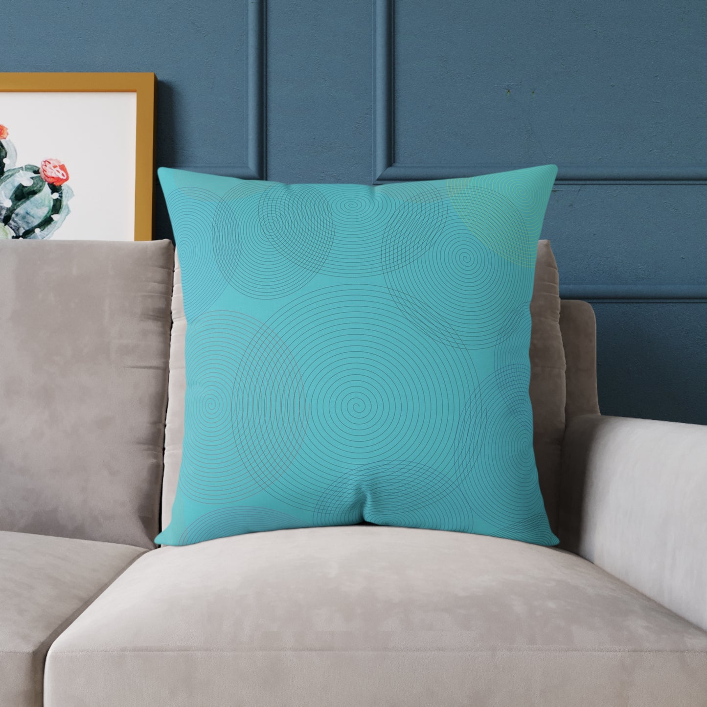 Turquoise Geometric Circle Accent Pillow — Modern Square Throw Pillow