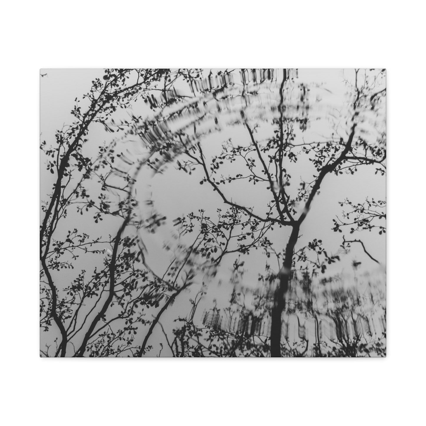 Canvas Wall Art — Monochrome Blurred Ferris Wheel with Tree Silhouettes