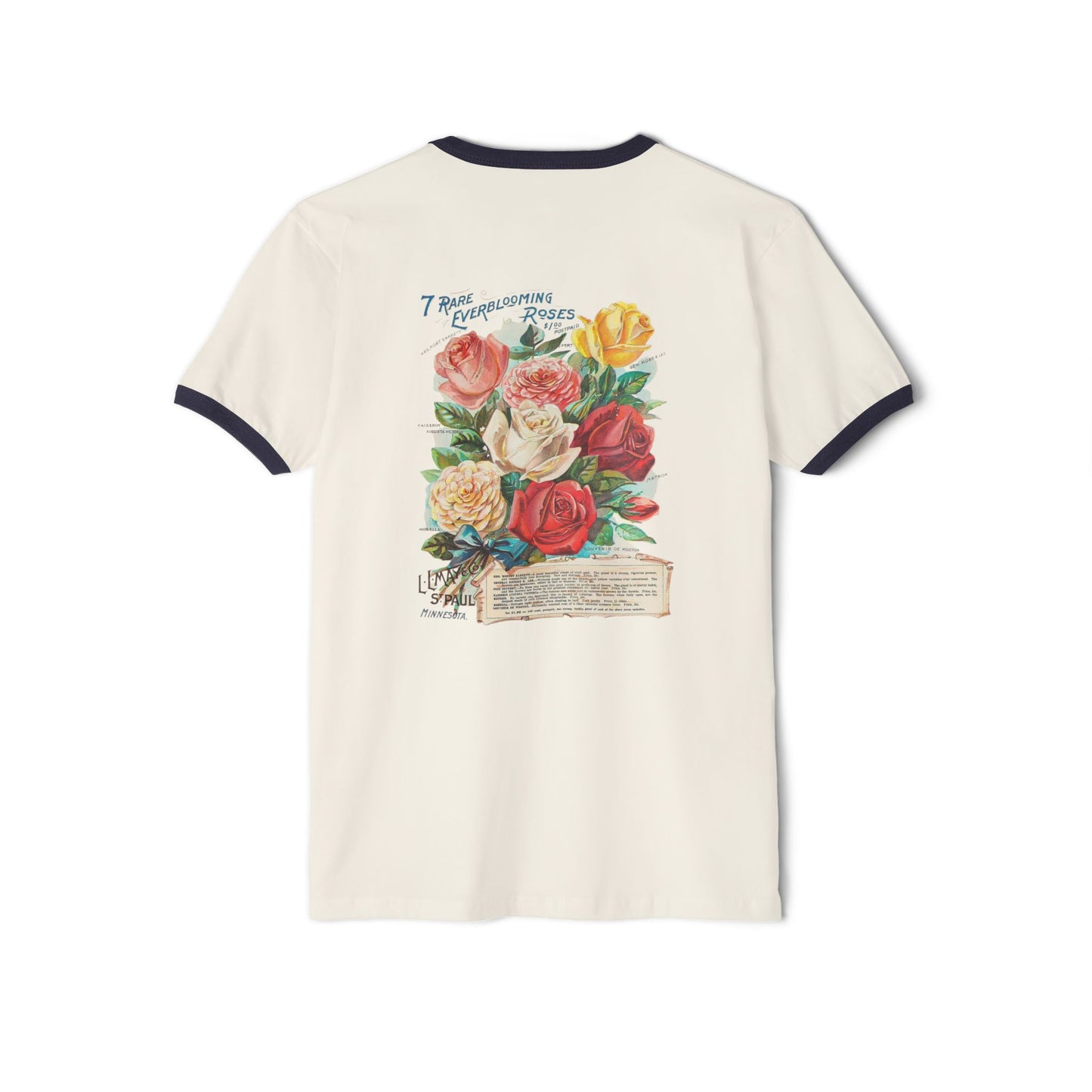Vintage Floral Ringer Tee – '7 Rare Ever-Blooming Roses' Retro Bouquet Graphic