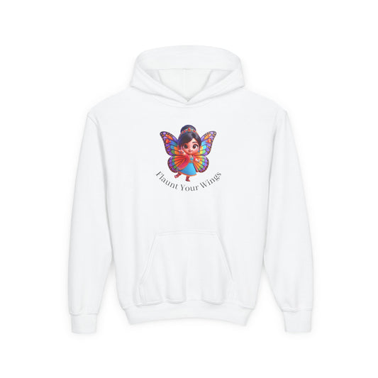 Inspirational Youth Hoodie - "Flaunt Your Wings", Cozy Sweatshirt, Gift for Teens, Motivational Apparel, Butterfly Design