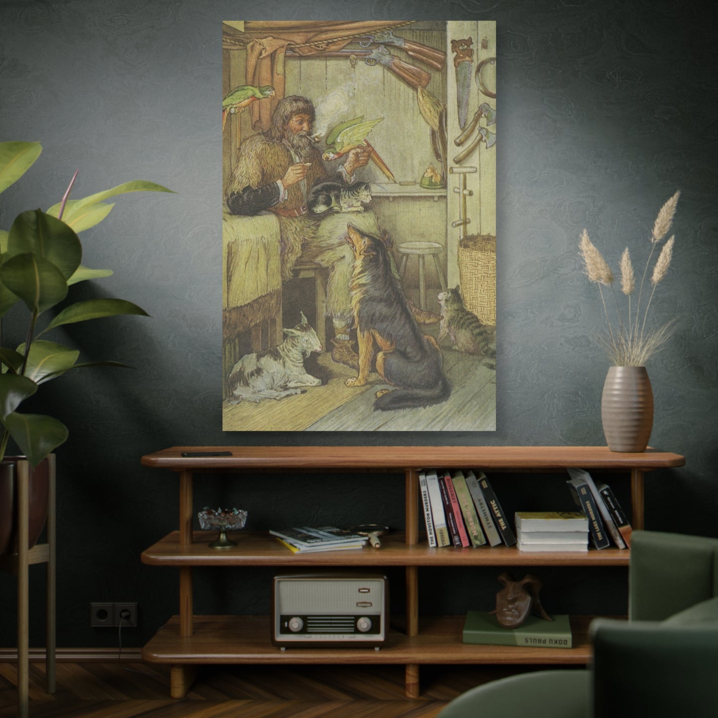 Vintage Cottage Animal Illustration Matte Canvas Print
