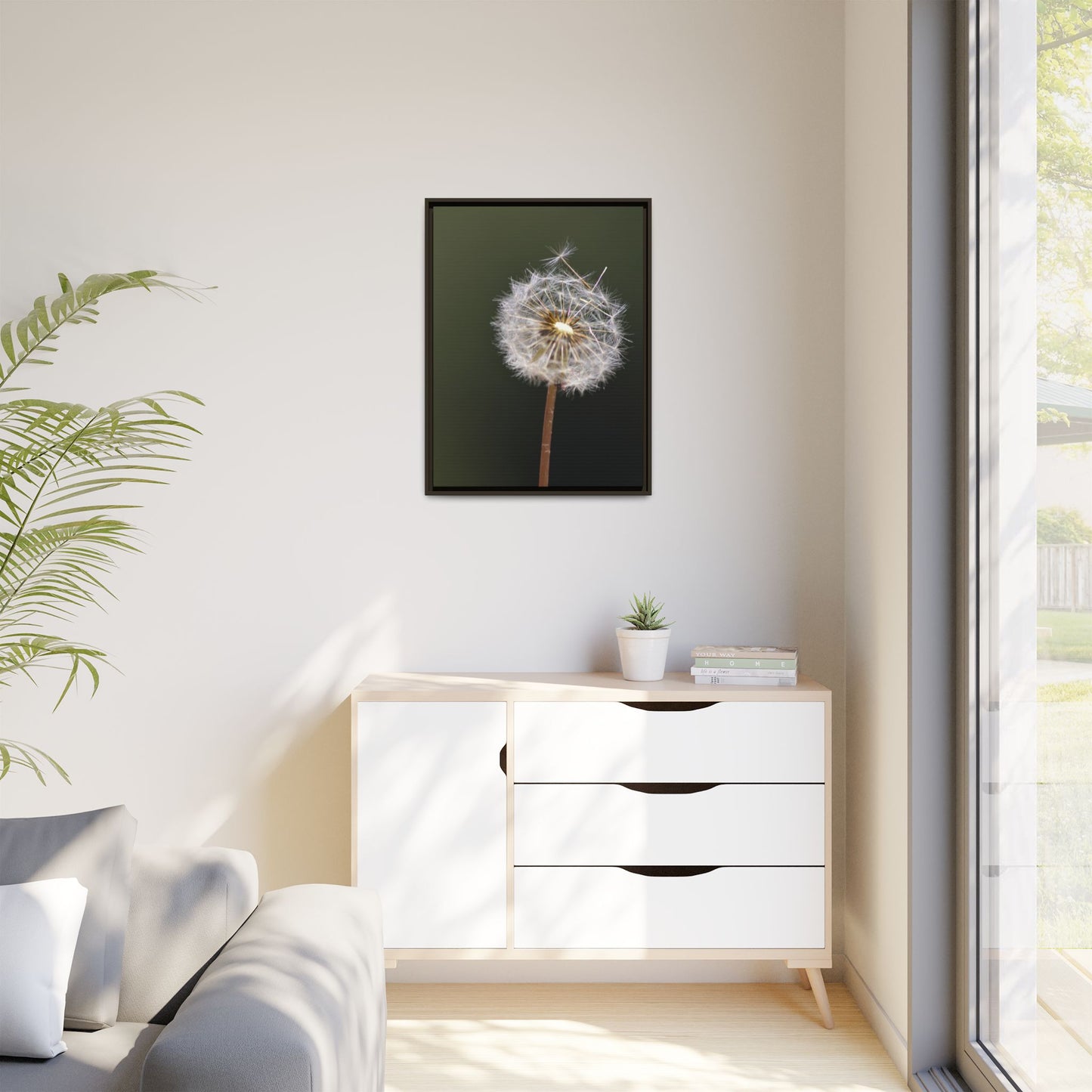 Framed Dandelion Canvas Print — Matte Botanical Wall Art