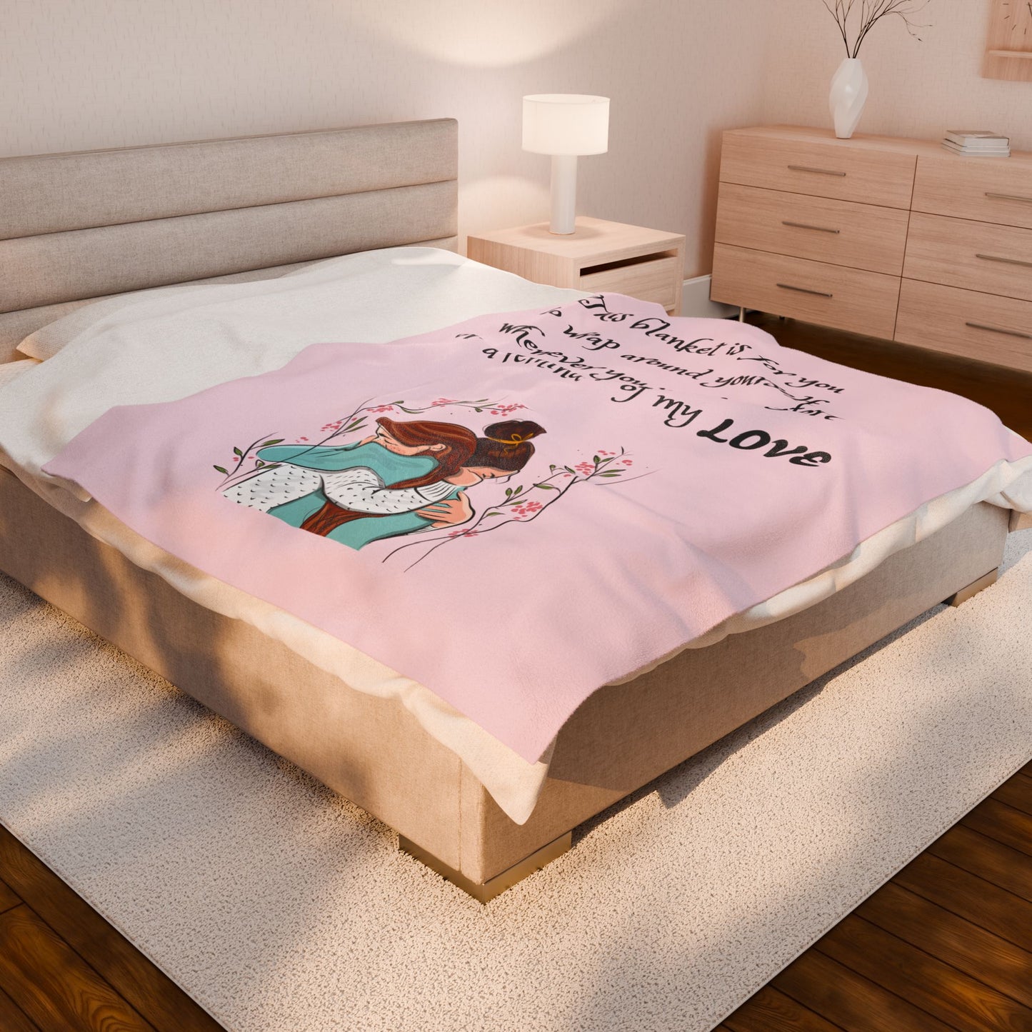 Velveteen Plush Blanket – "This blanket is for you to wrap around yourself" Comfort Throw (Hug Illustration)