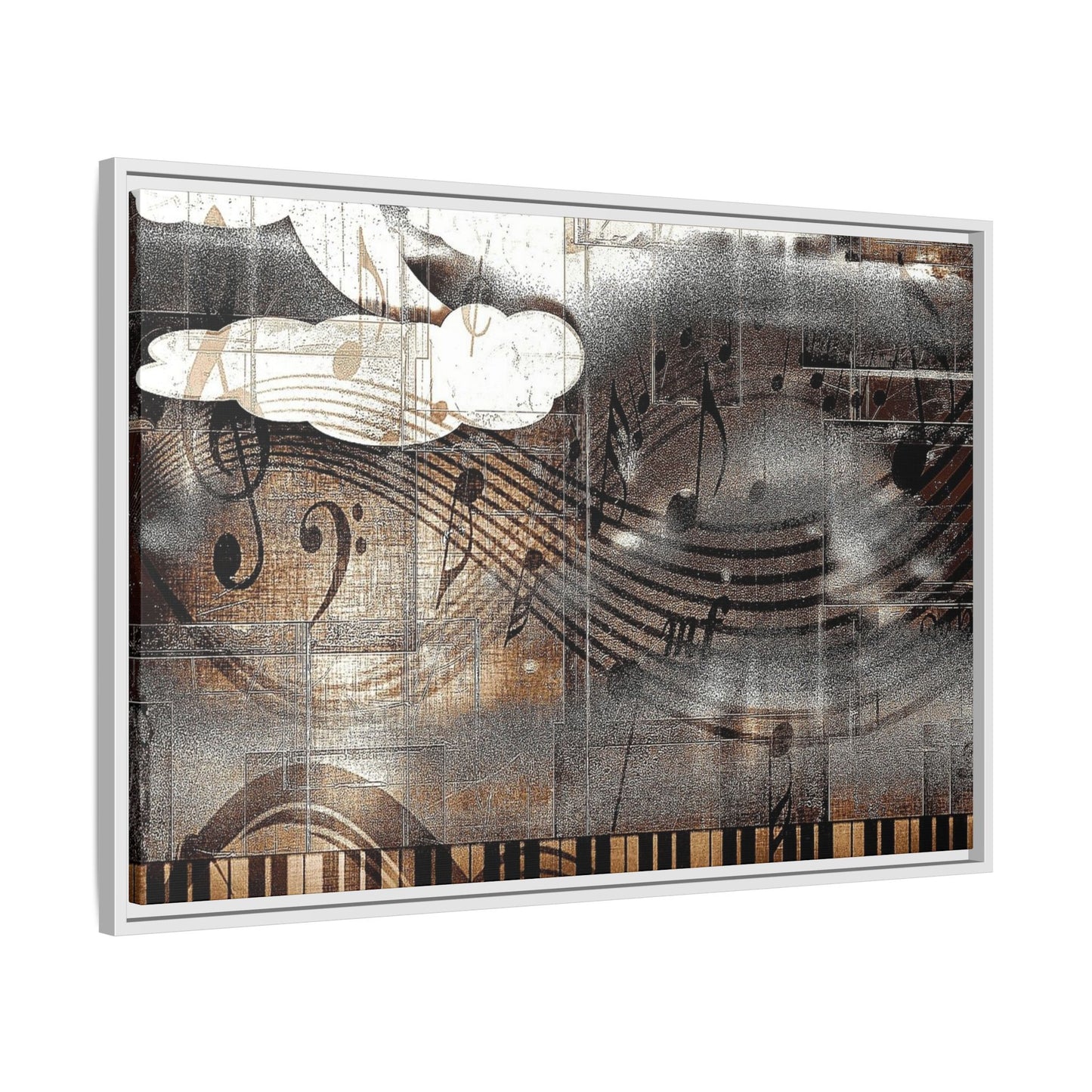 Framed Music Notes Canvas Print — Abstract Vintage Piano & Sheet Music Wall Art