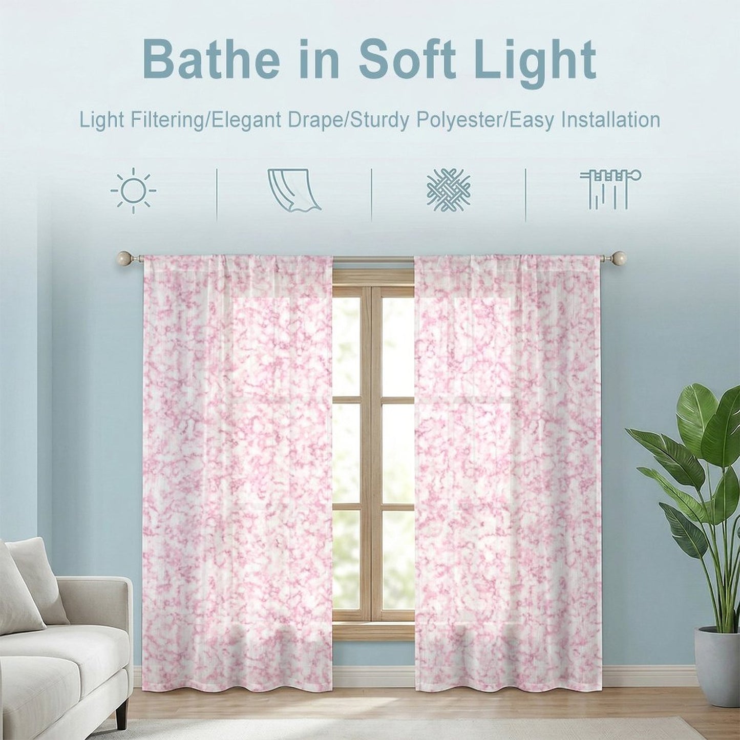 Sheer Curtain Pink and White