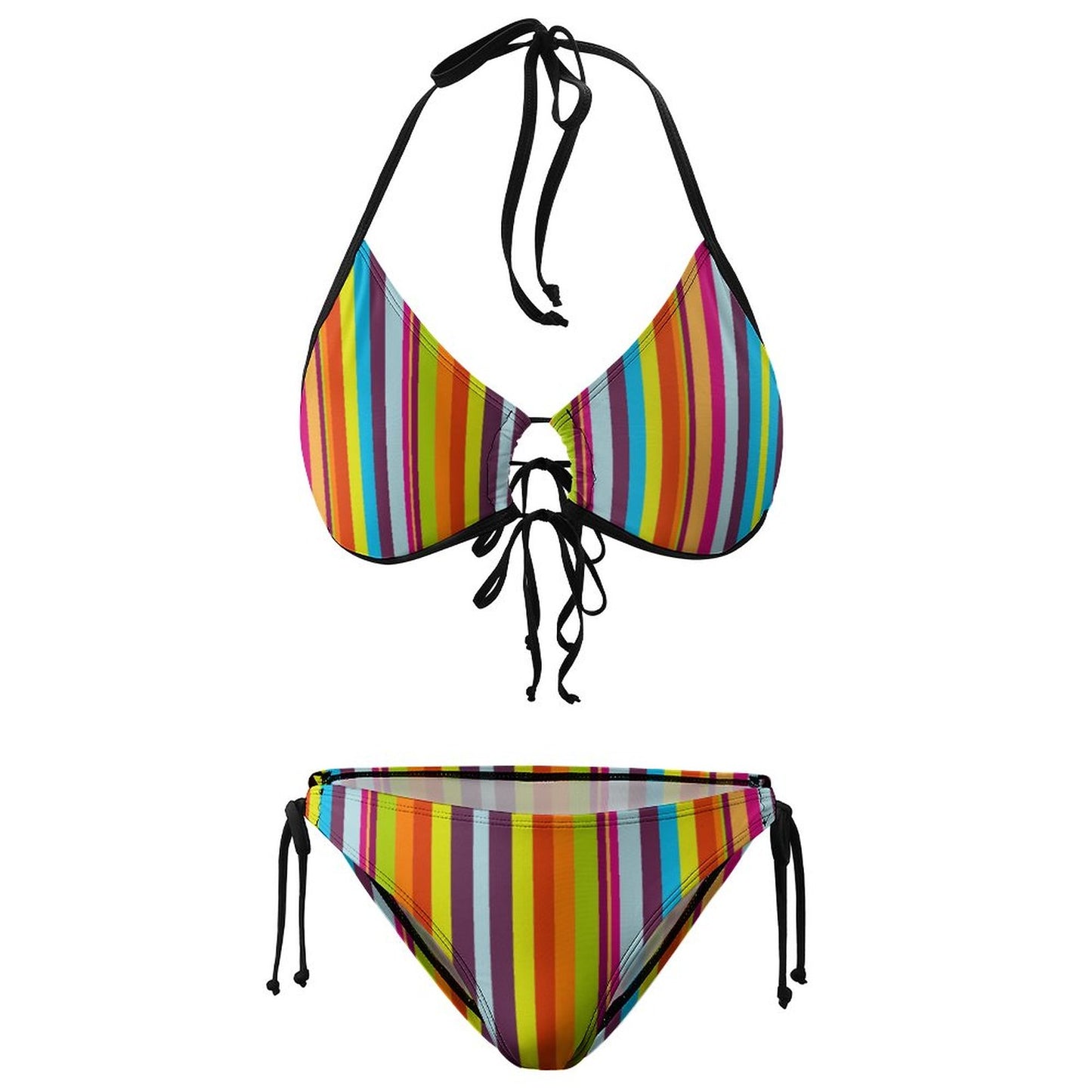Halter Tie Front Bikini Set Striped