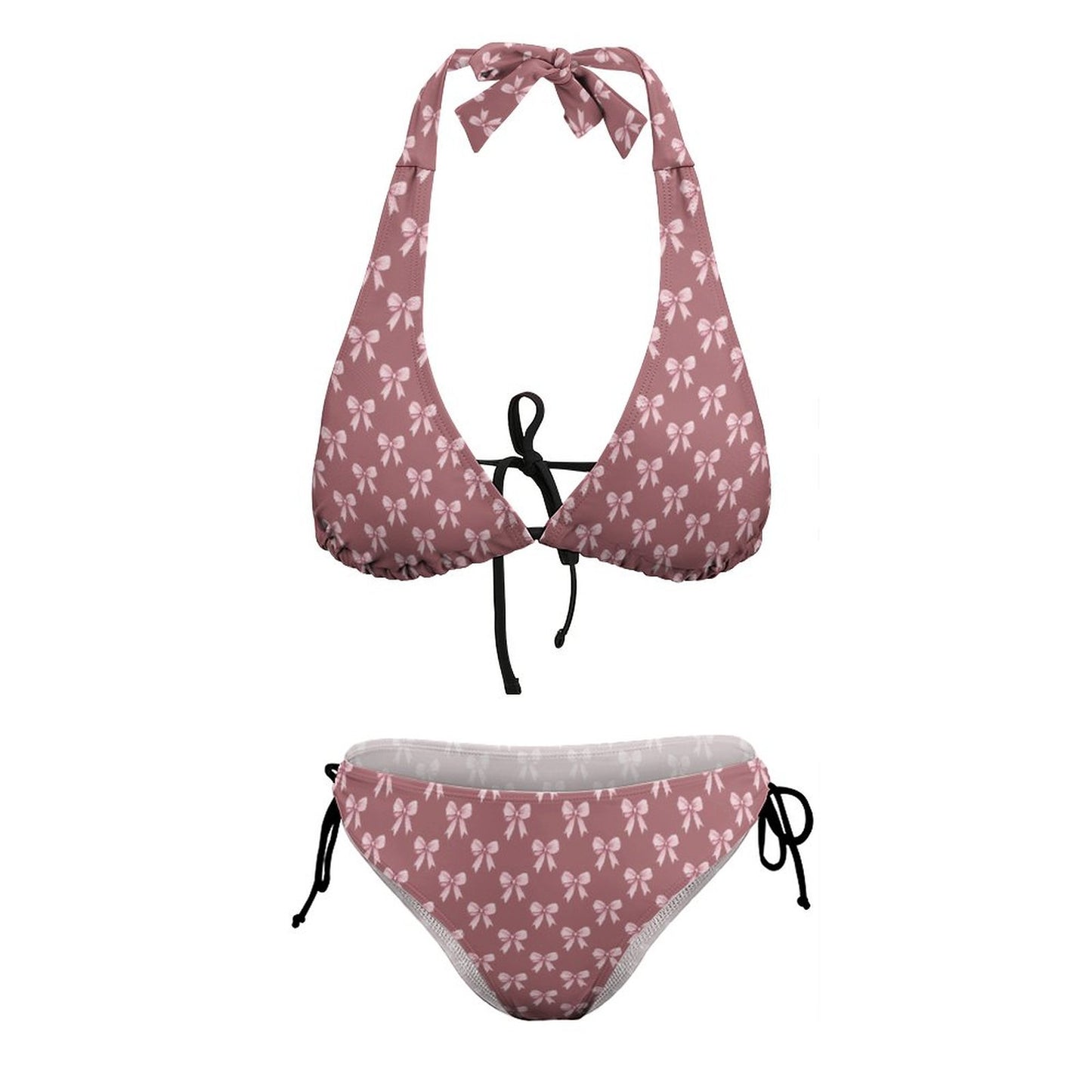 Two Piece Halter Swimsuit Pink Ribbons