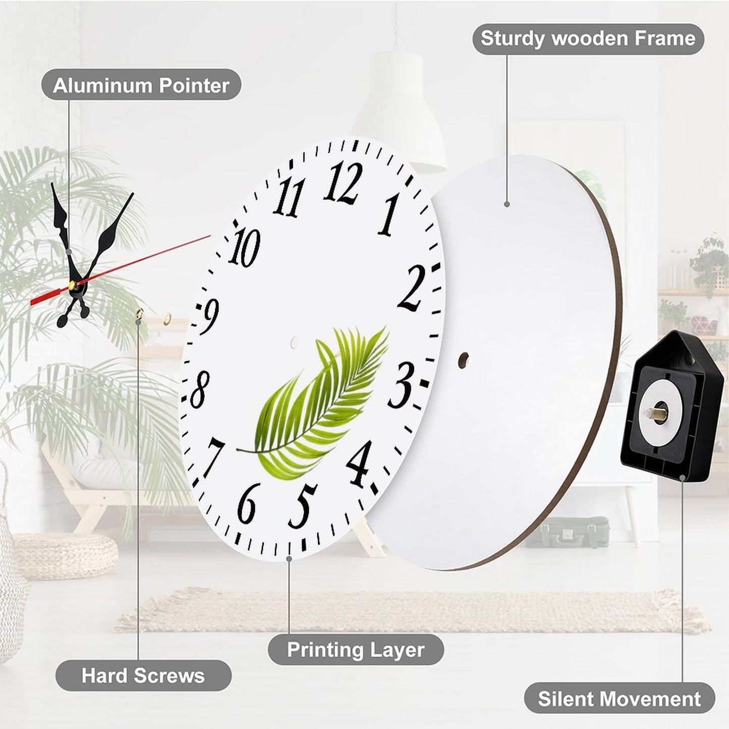 Modern Wooden Wall Clock Fern