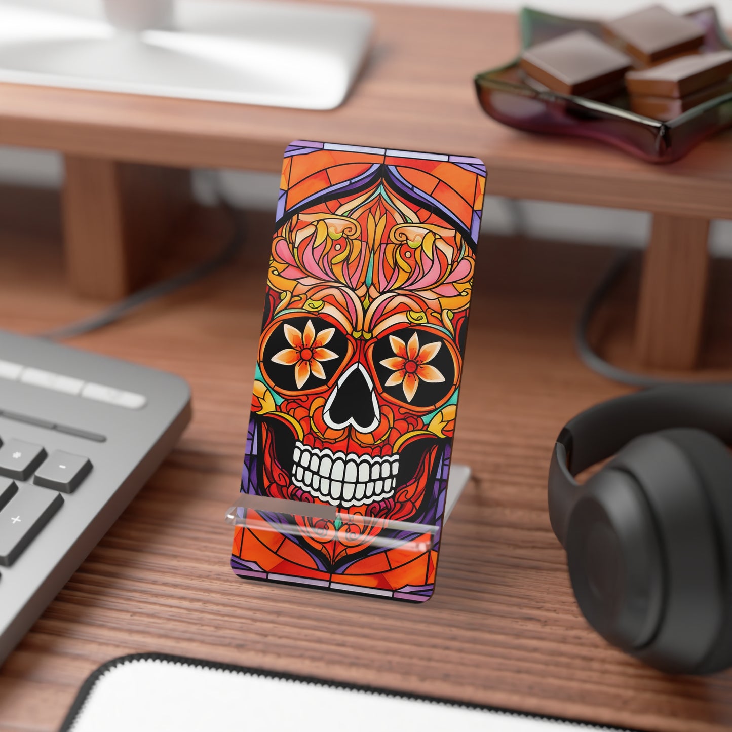 Phone Stand — Colorful Day of the Dead Sugar Skull Mobile Display
