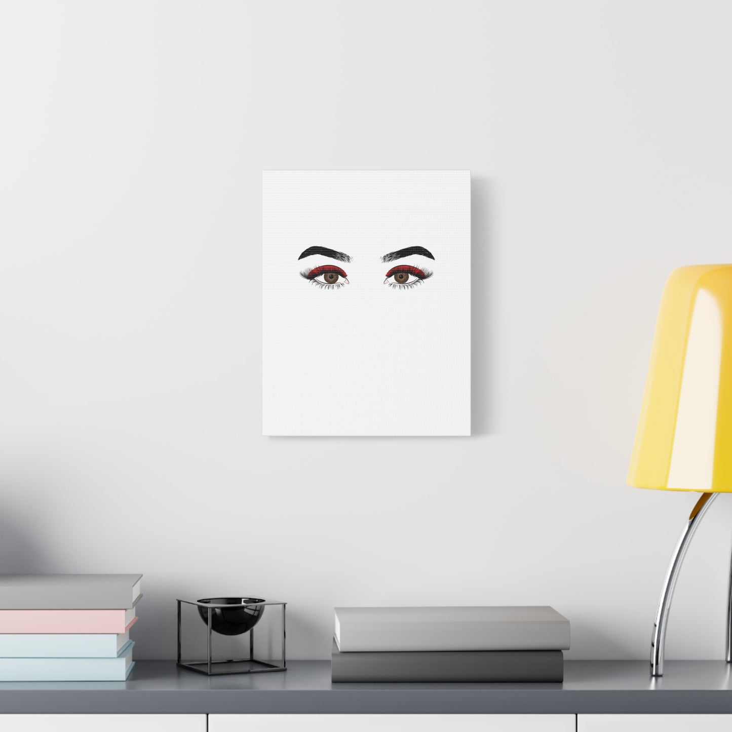 Glam Eyes Matte Canvas Wall Art — Brown Eyes with Red Lashes