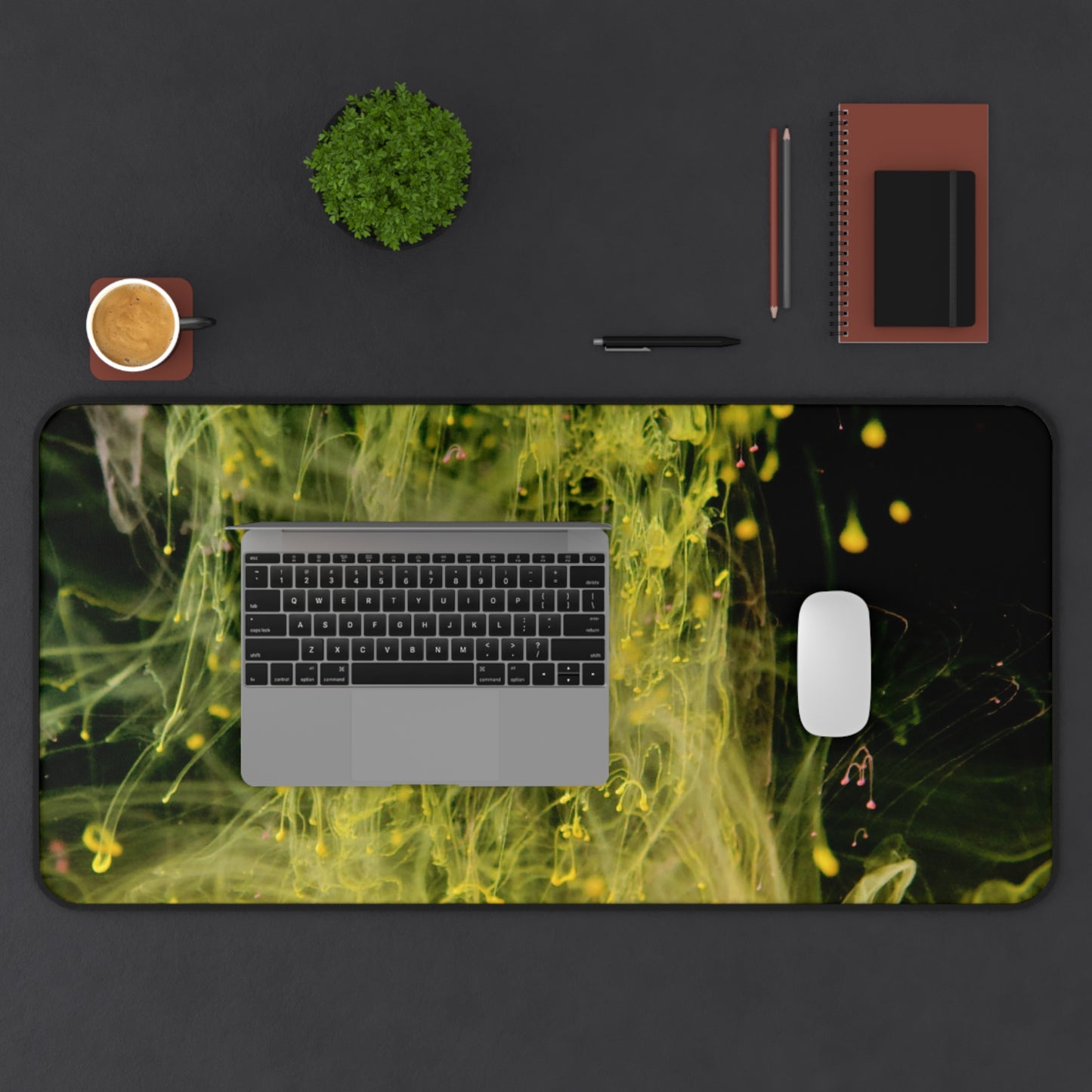 Abstract Yellow Ink Desk Mat — Vibrant Liquid Art Mouse Pad