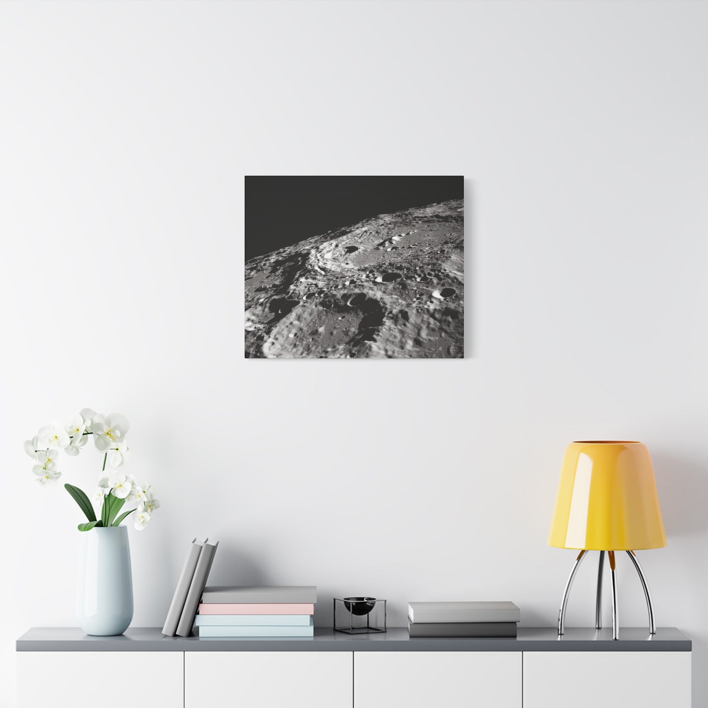 Lunar Surface Matte Canvas Print — Black & White Moon Crater Wall Art