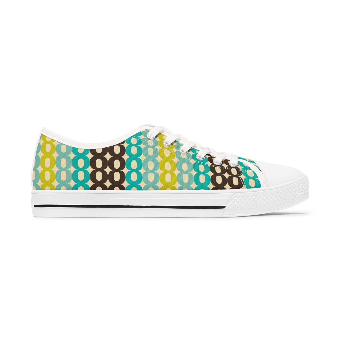 Retro Polka Chain Low Top Sneakers — Teal, Lime & Chocolate Patterned Women’s Shoes